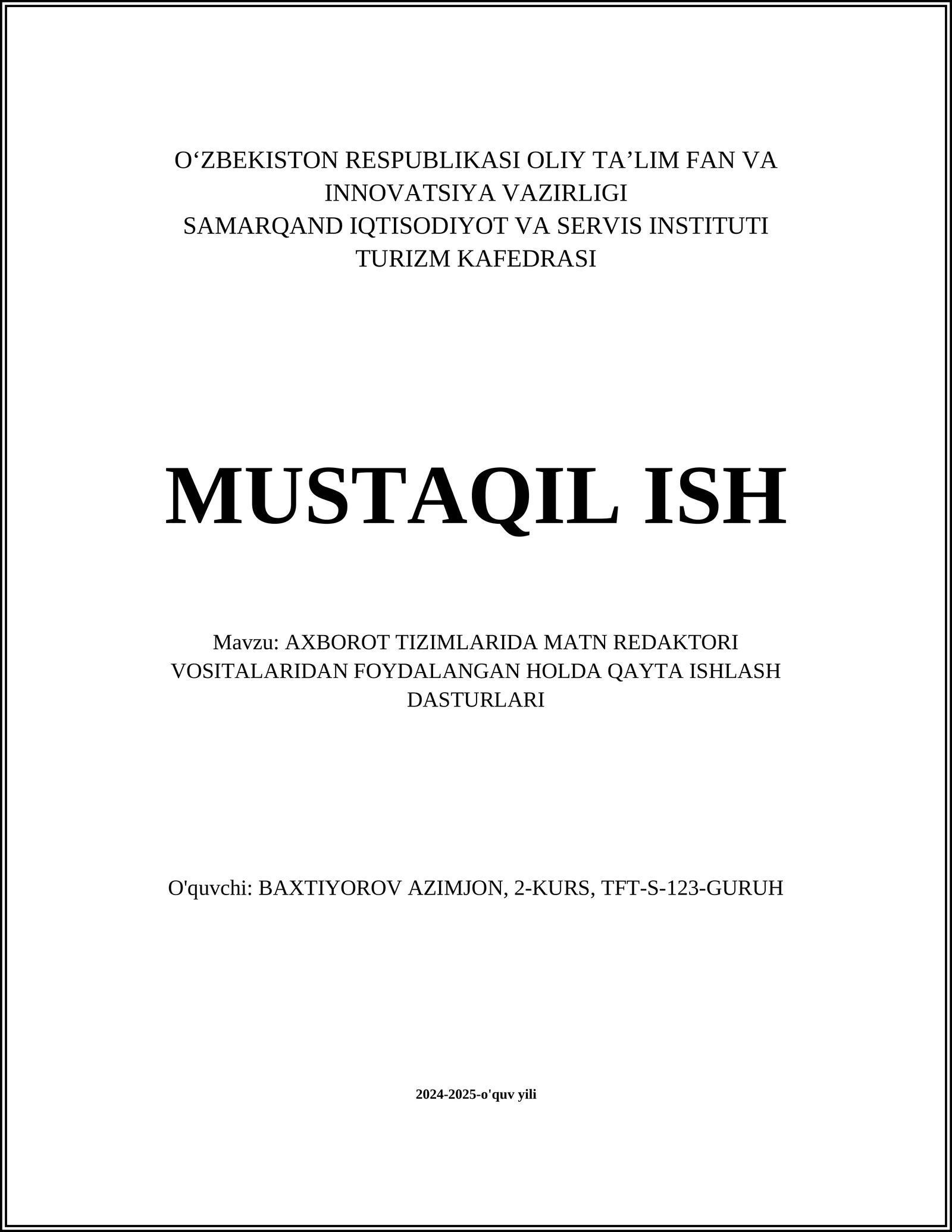 Matnli Ma'lumotlar Strukturasi va Tashkil Etilishi