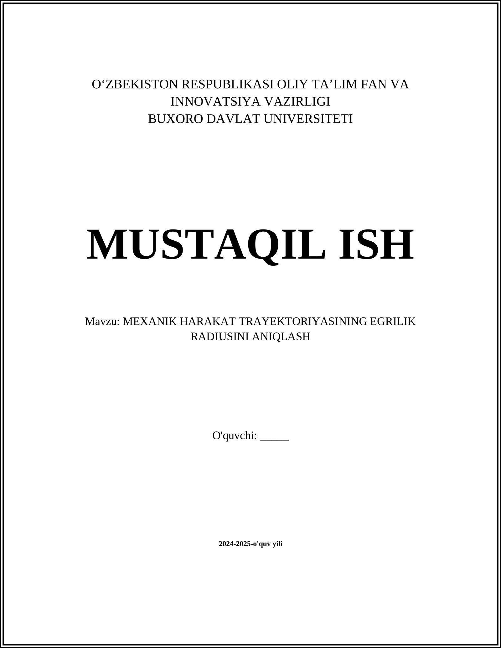 MEXANIK HARAKAT TRAYEKTORIYASINING EGRILIK RADIUSINI ANIQLASH