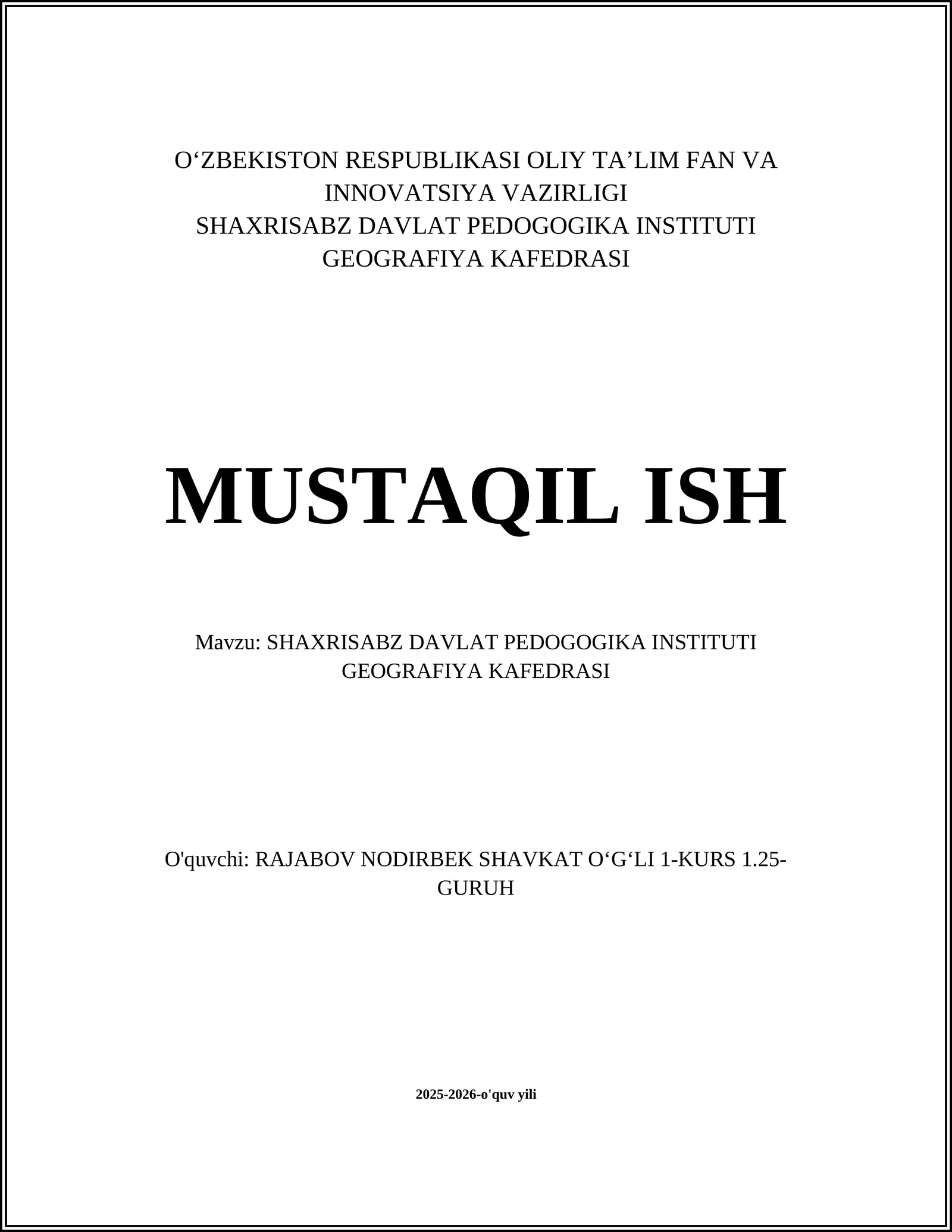 Shahrisabz Davlat Pedagogika Instituti Geografiya Kafedrasi