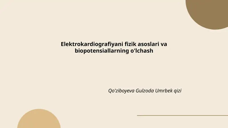Elektrokardiografiya fizik asoslari va biopotensiallarning o'lchash