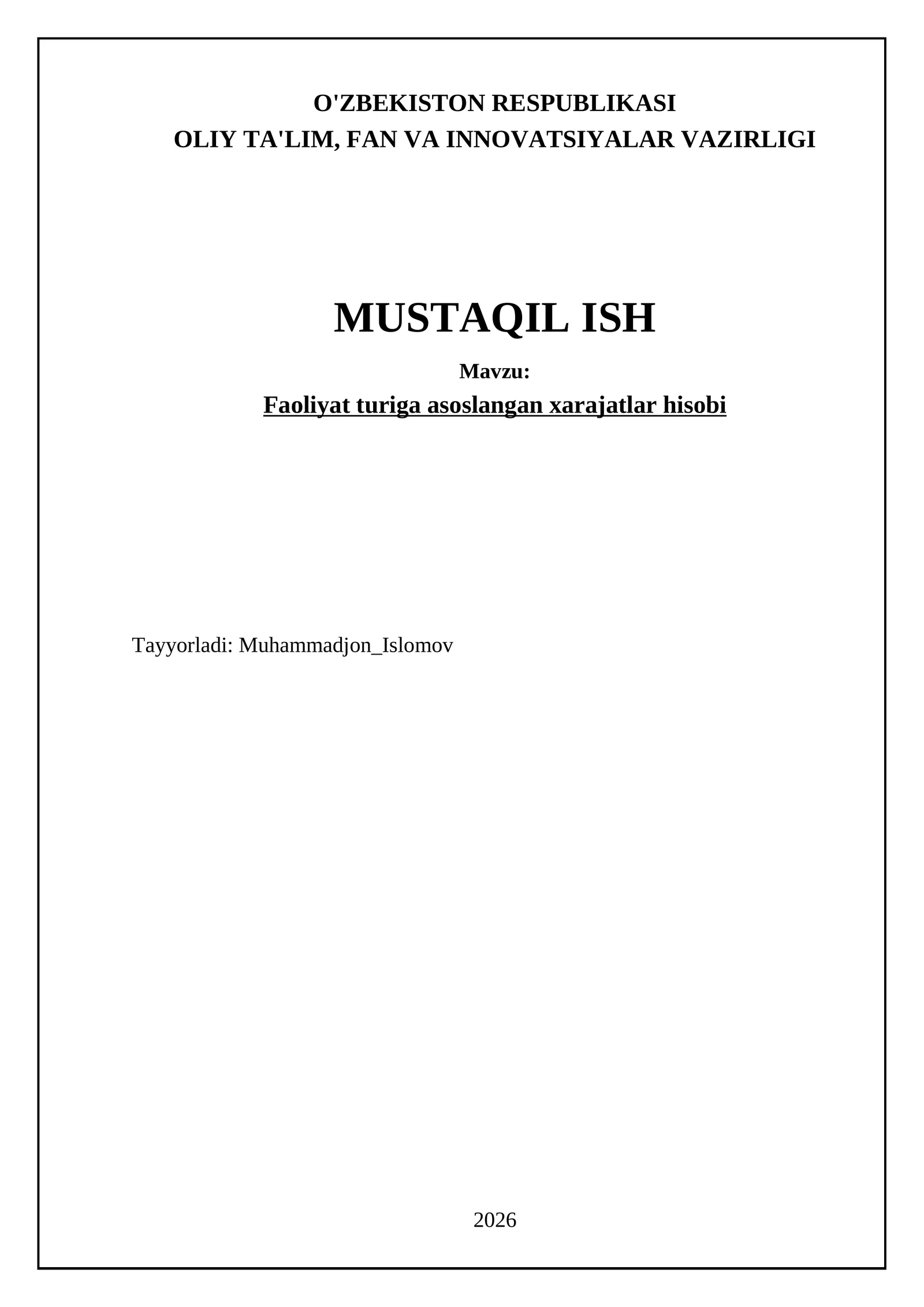 Faoliyat turiga asoslangan xarajatlar hisobi