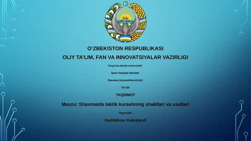 Shaxmatda taktik kurashning shakllari va usullari