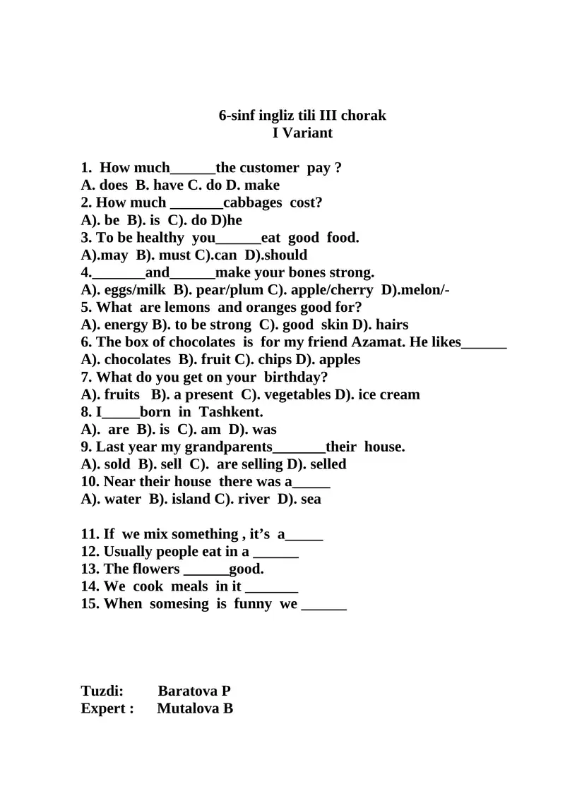 6-sinf ingliz tili III chorak