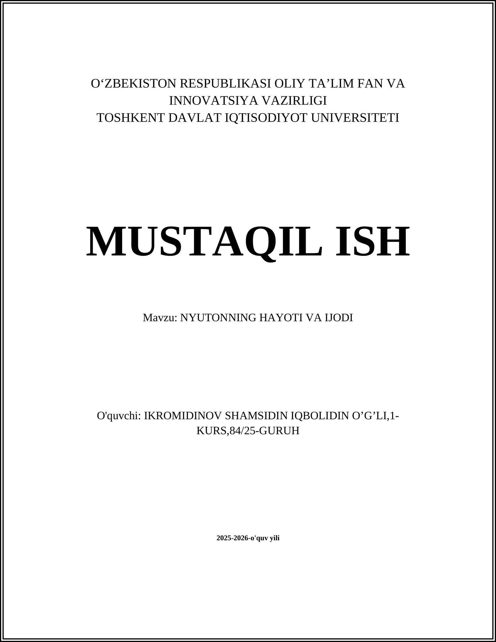 NYUTONNING HAYOTI VA IJODI