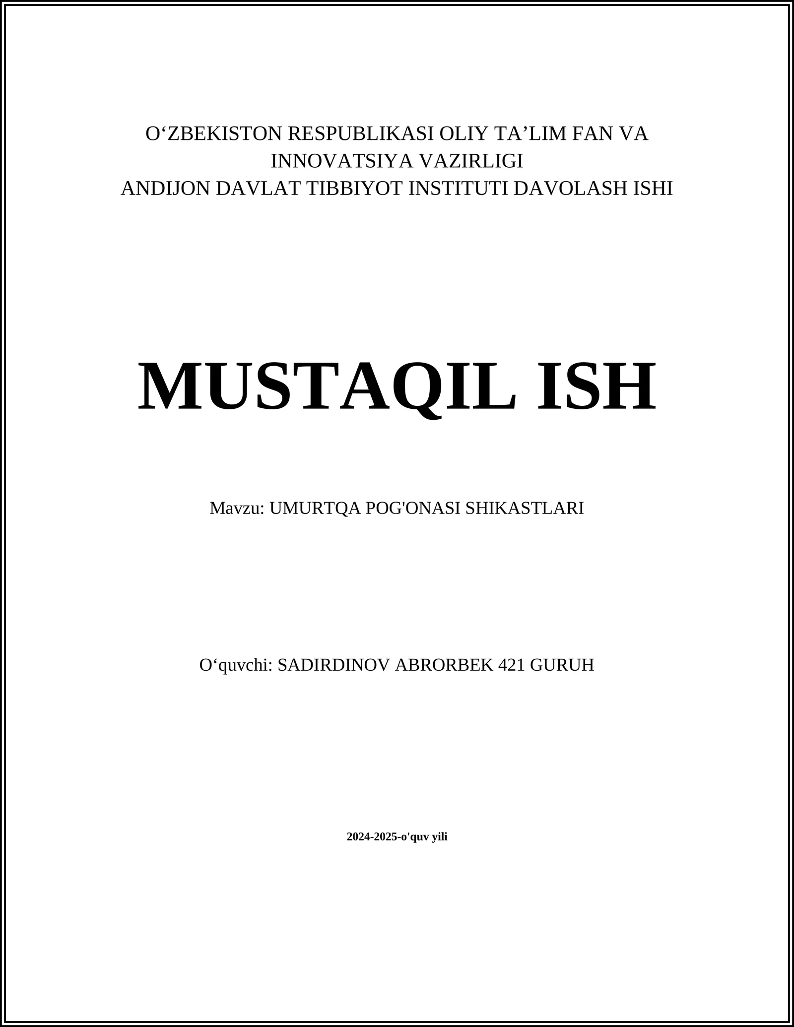 UMURTQA POG'ONASI SHIKASTLARI