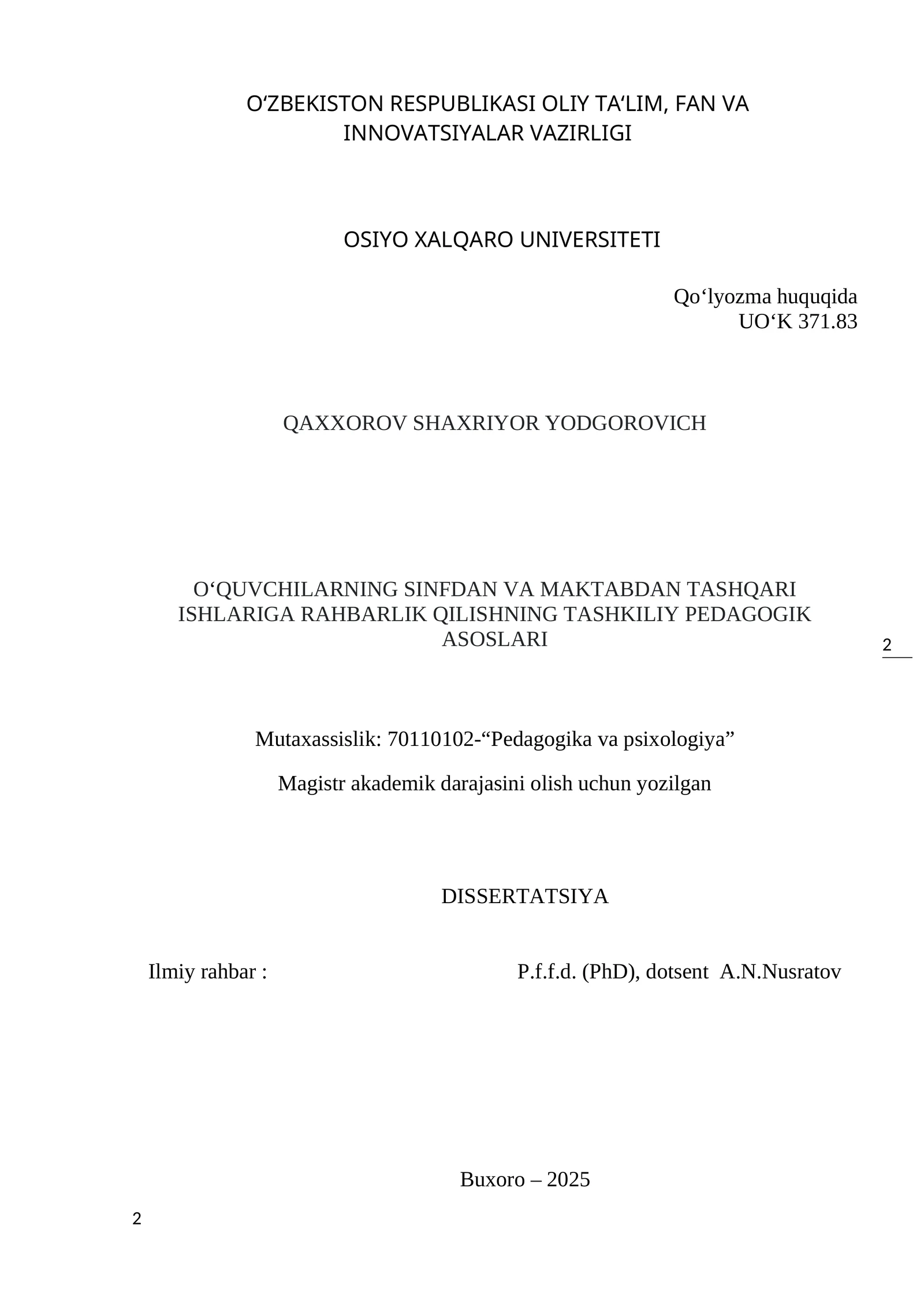 DISSERTATSIYA ISHI