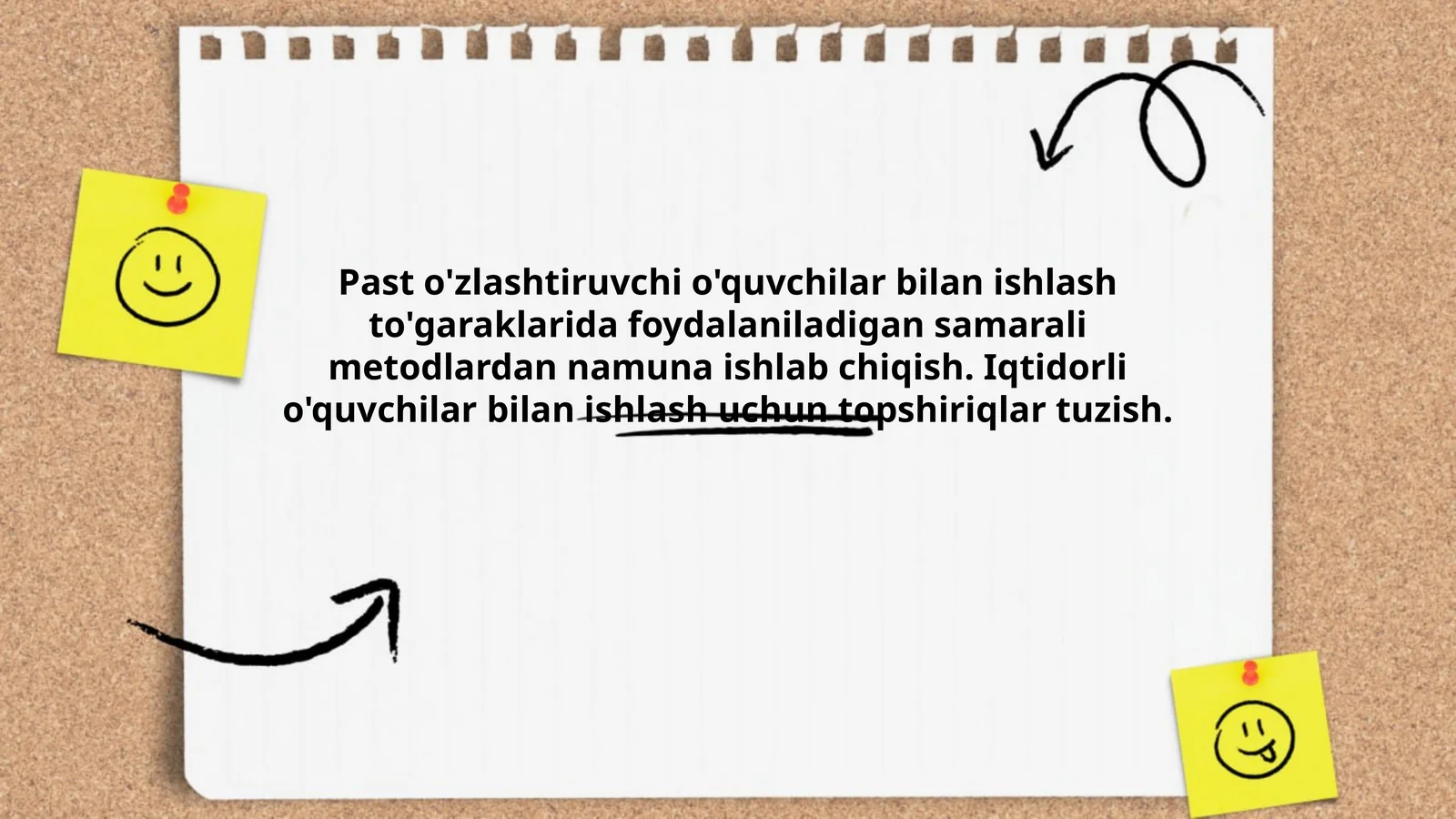 Past o'zlashtiruvchi o'quvchilar bilan ishlash to'garaklarida foydalaniladigan samarali metodlardan namuna ishlab chiqish. Iqtidorli o'quvchilar bilan ishlash uchun topshiriqlar tuzish