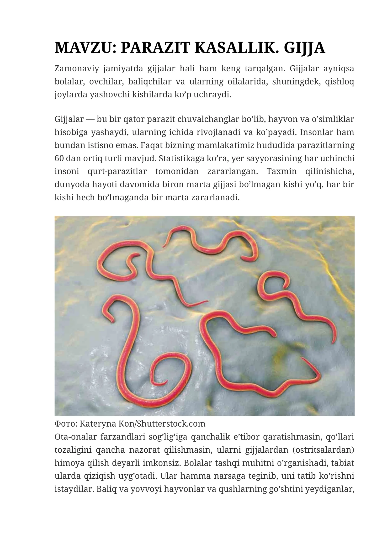 Parazit kasallik. gijja