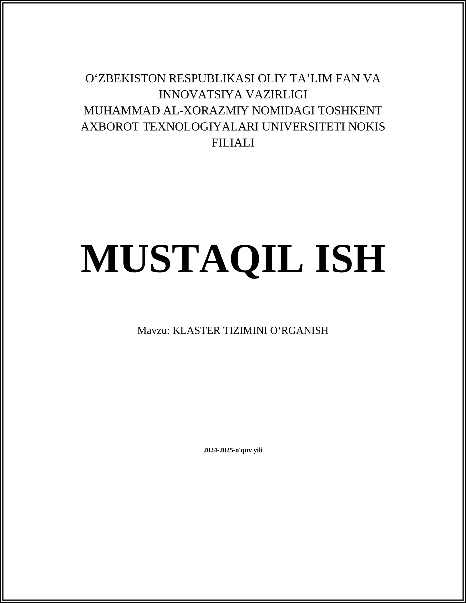 KLASTER TIZIMINI OʻRGANISH