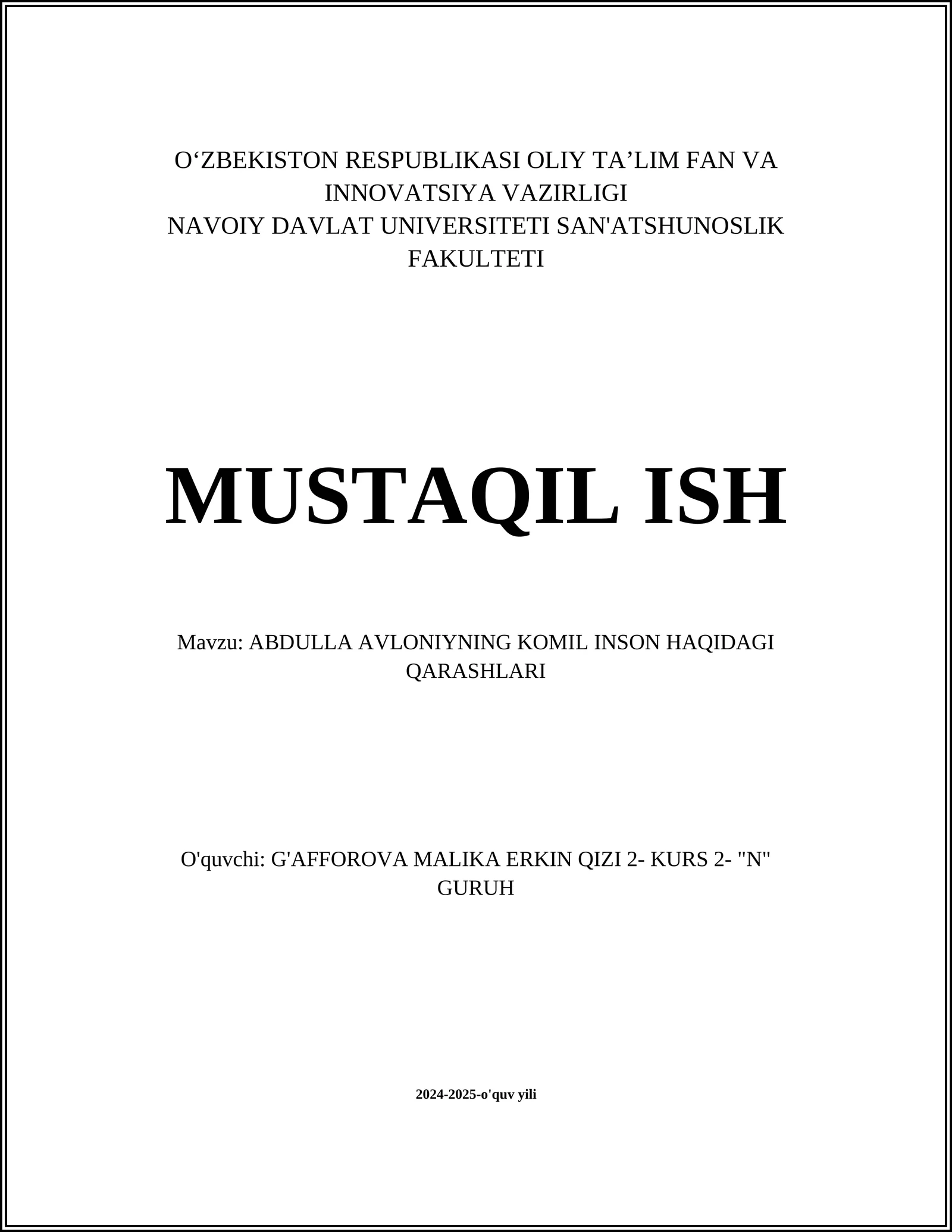 Abdulla Avloniynining Komil Inson Haqidagi Qarashlari