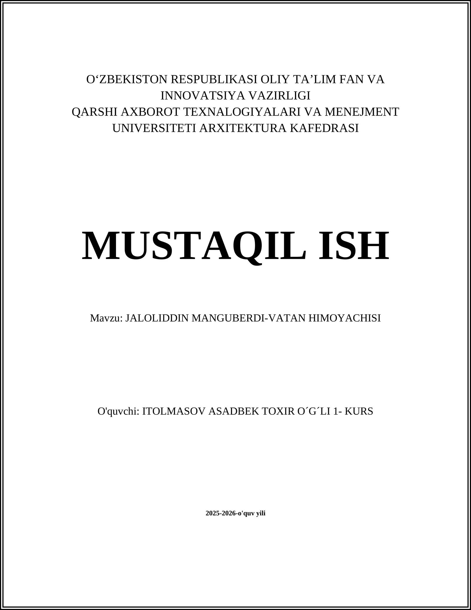 JALOLIDDIN MANGUBERDI-VATAN HIMOYACHISI