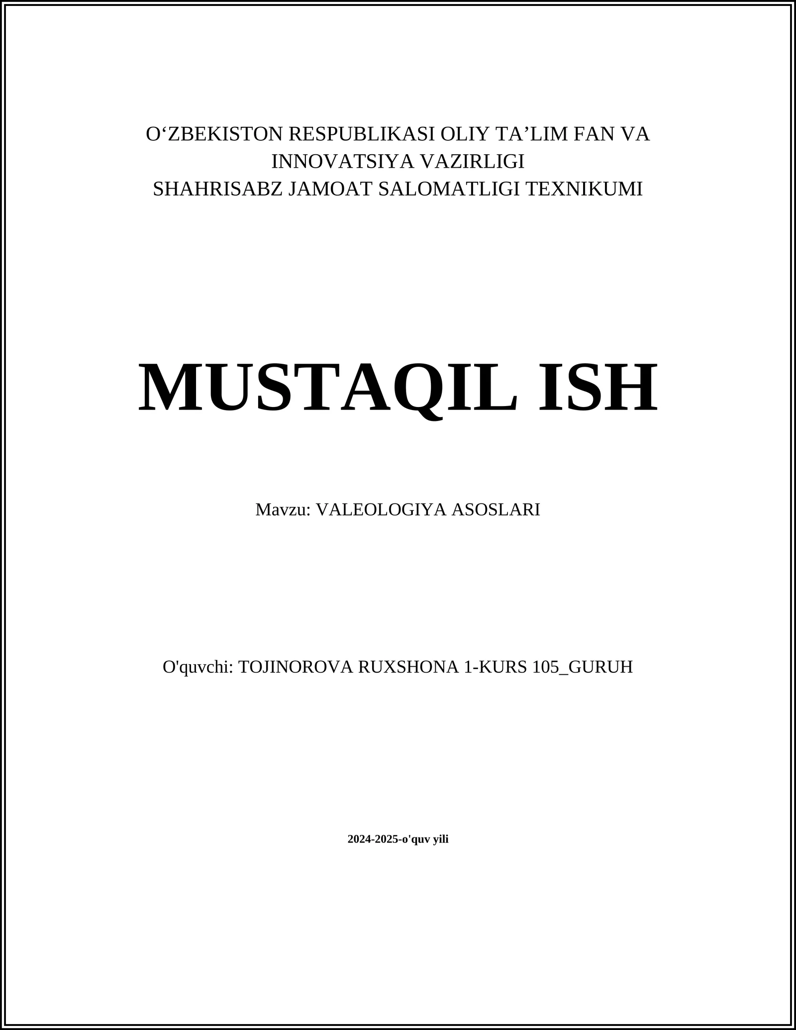 VALEOLOGIYA ASOSLARI