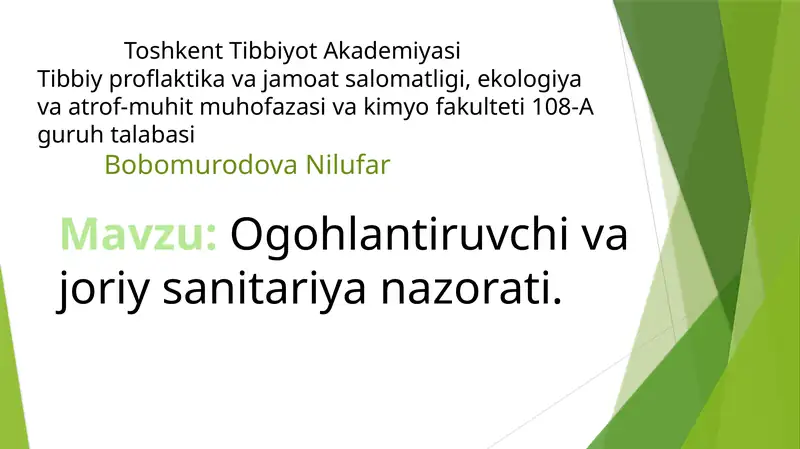 Ogohlantiruvchi va joriy sanitariya nazorati