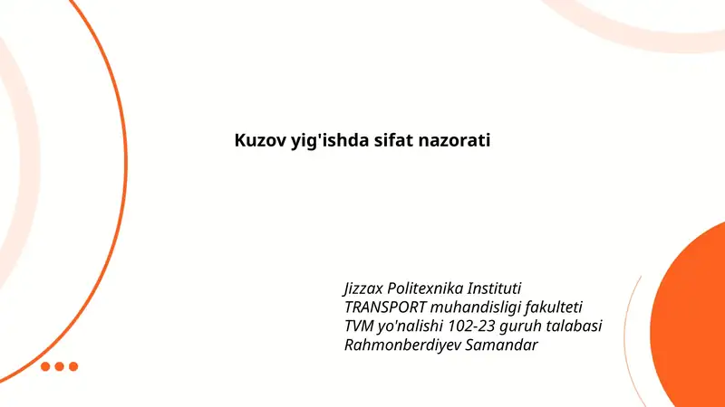 Kuzov yig'ishda sifat nazorati