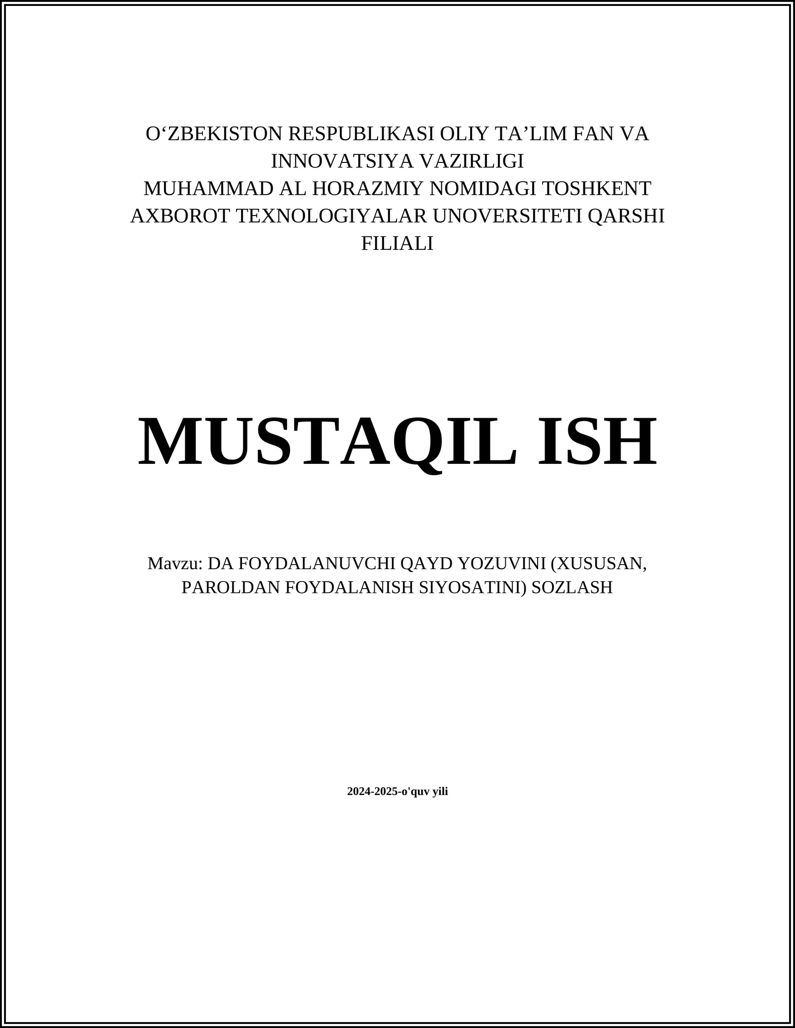 Parol yaratish qoidalari