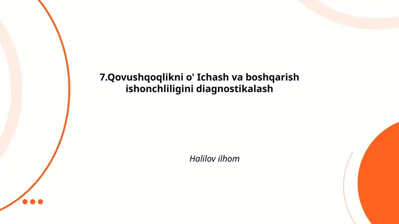 Qovushqoqlikni o' Ichash va boshqarish ishonchliligini diagnostikalash