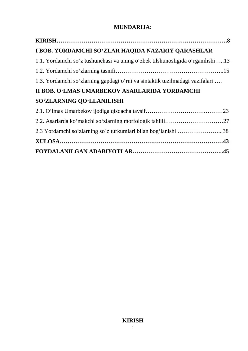 YORDAMCHI SO‘ZLAR (O‘LMAS UMARBEKOV ASARLARI misolida)