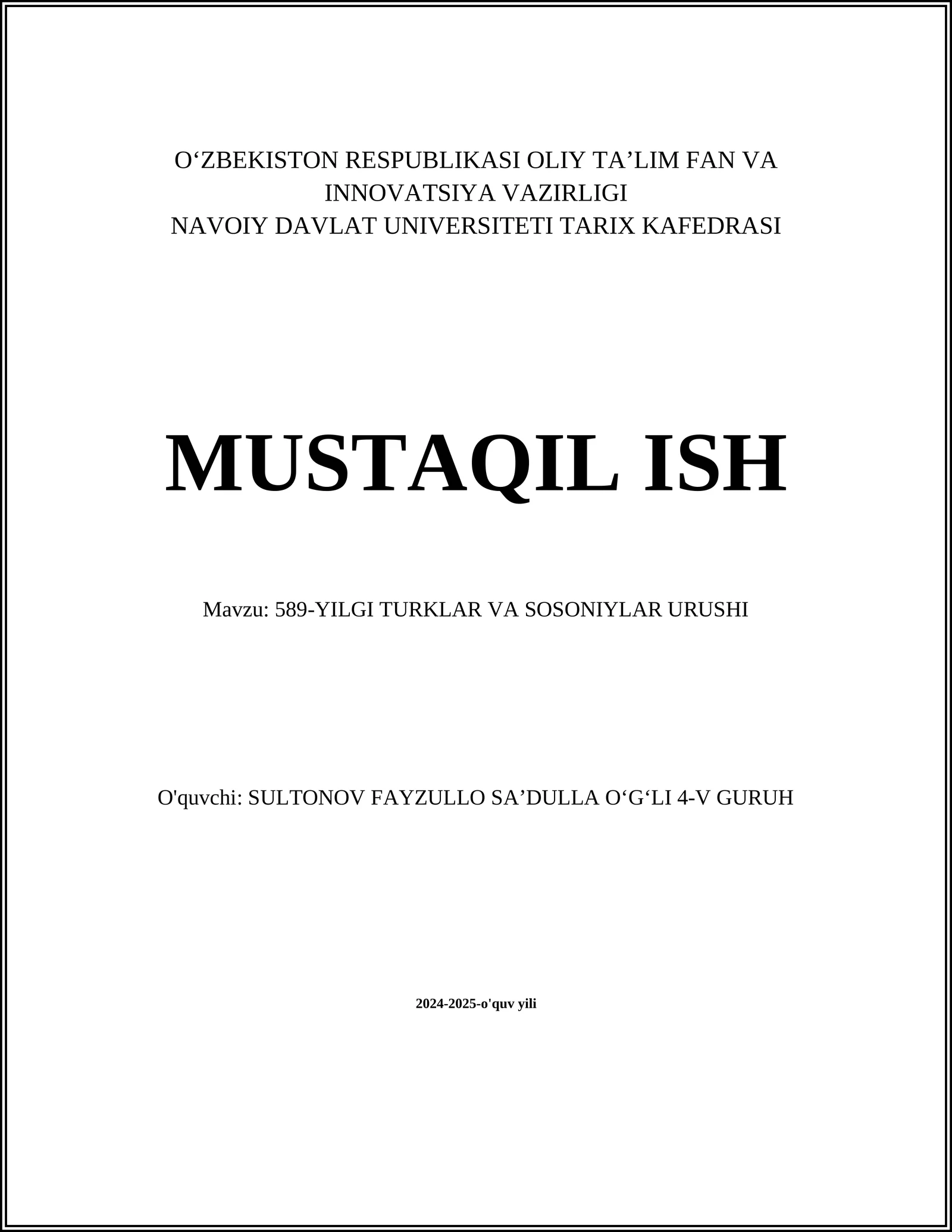 589-YILGI TURKLAR VA SOSONIYLAR URUSHI