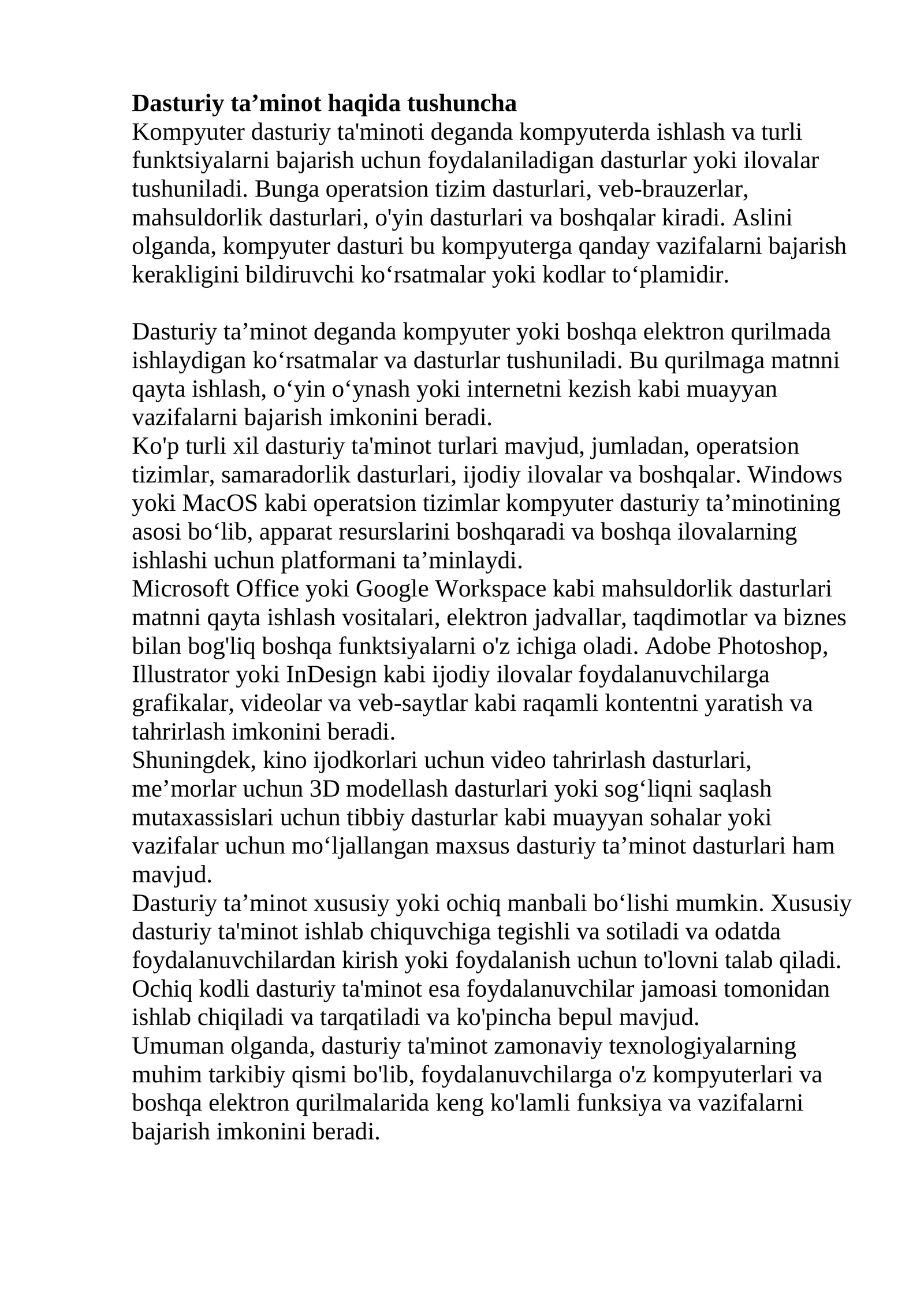 Kompyuter dasturiy ta'minoti