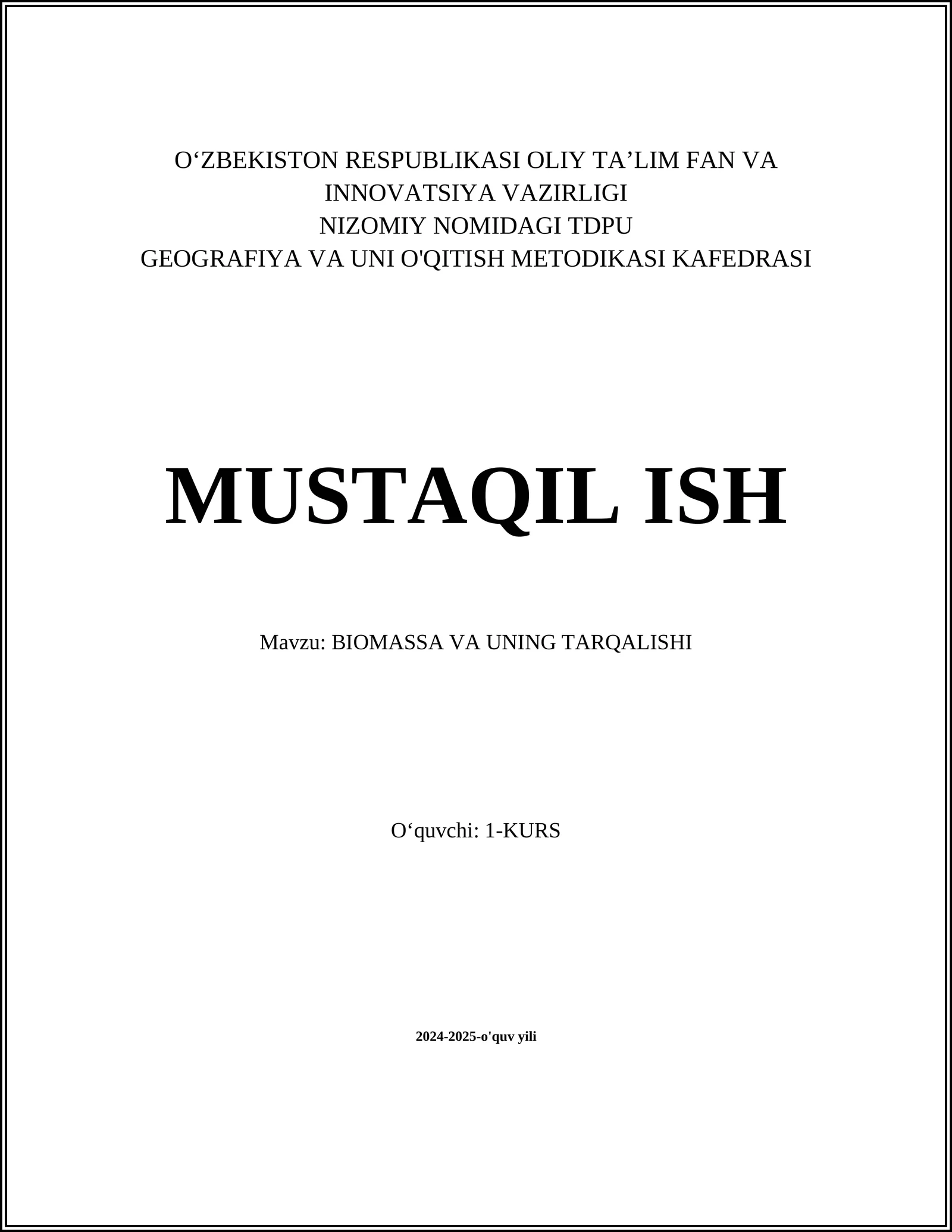 BIOMASSA VA UNING TARQALISHI