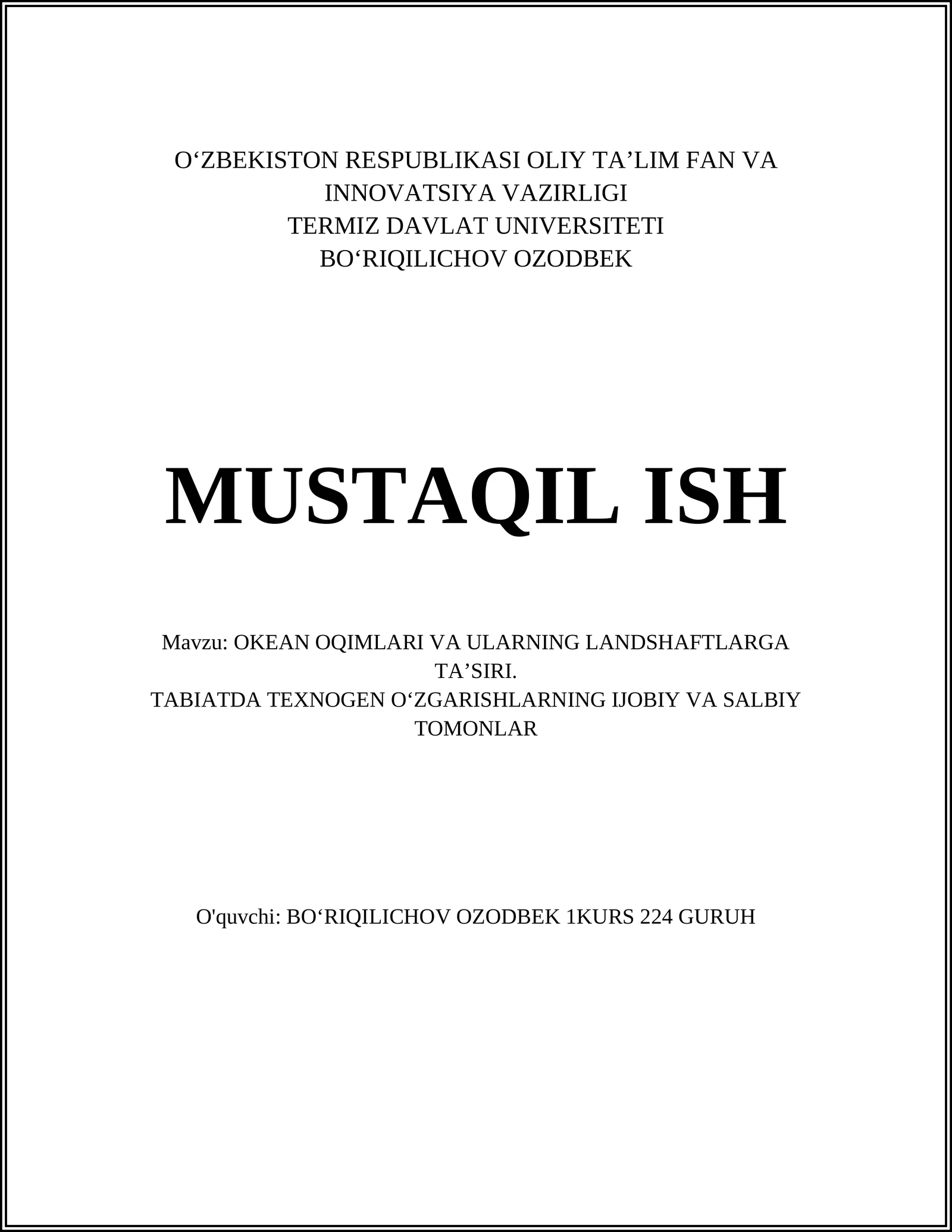 OKEAN OQIMLARI VA ULARNING LANDSHAFTLARGA TA’SIRI