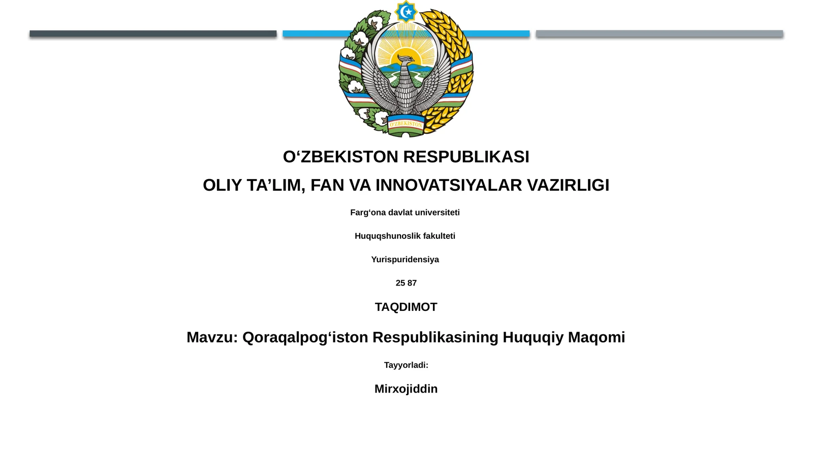 Qoraqalpogʻiston Respublikasining Huquqiy Maqomi