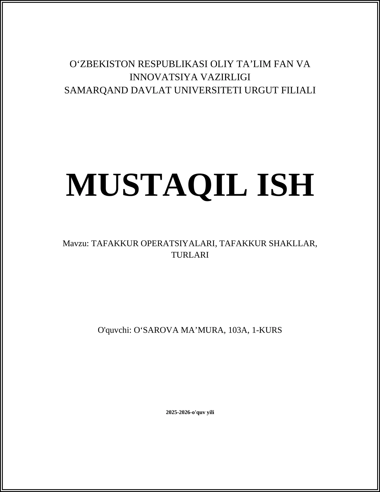 TAFAKKUR OPERATSIYALARI, TAFAKKUR SHAKLLAR, TURLARI