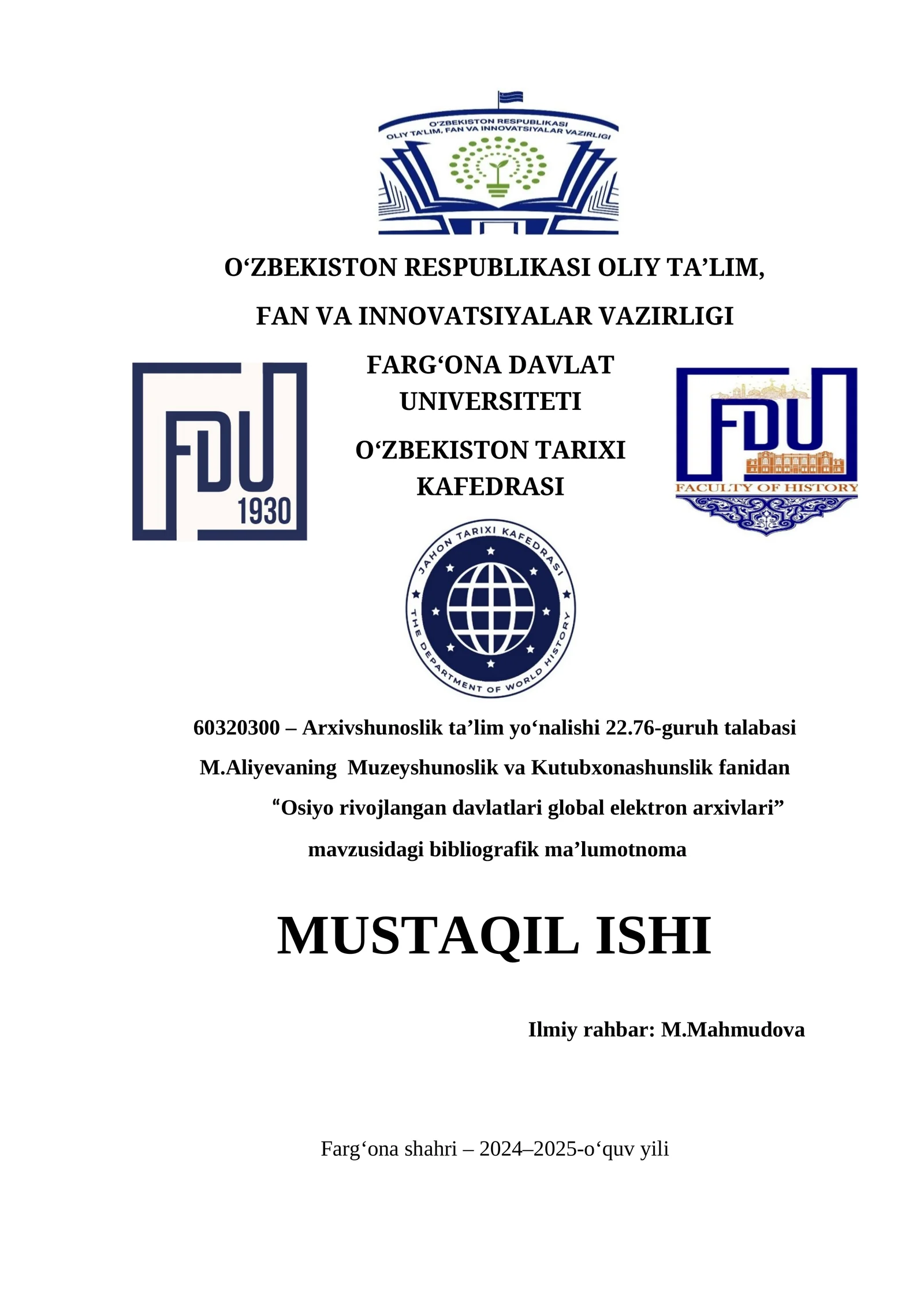 "Osiyo rivojlangan davlatlari global elektron arxivlari" mavzusidagi bibliografik ma’lumotnoma