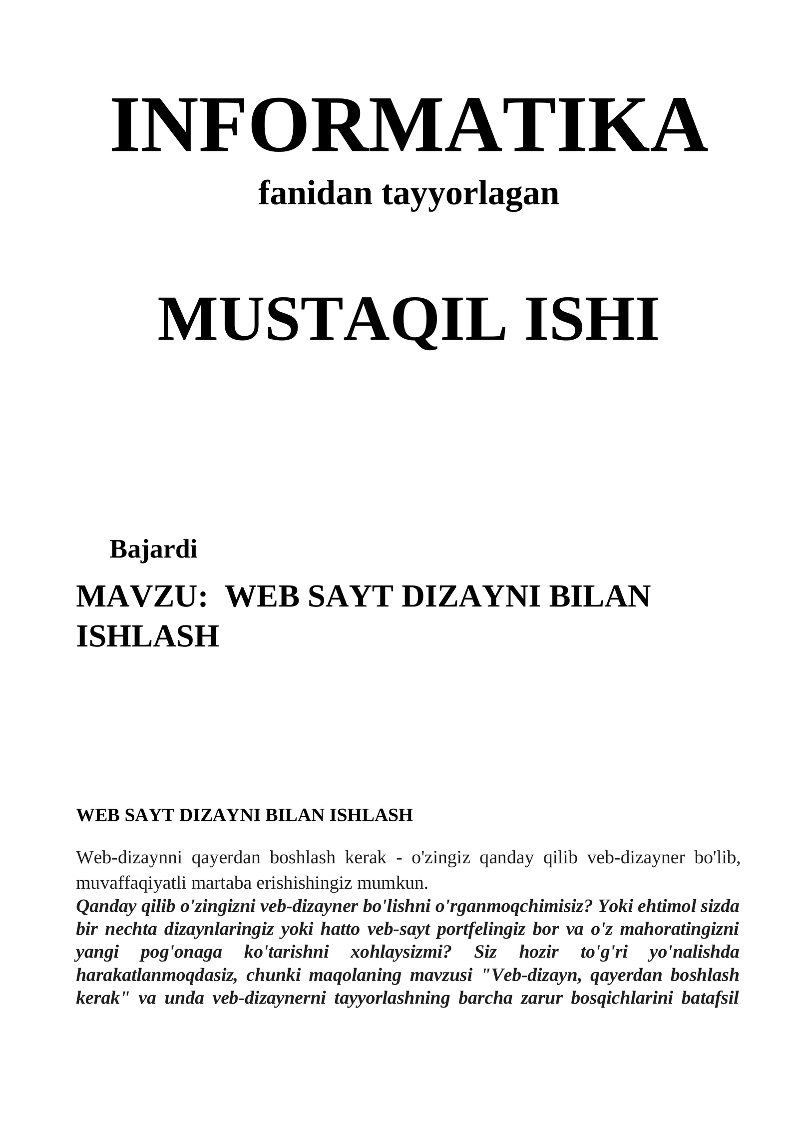 WEB SAYT DIZAYNI BILAN ISHLASH