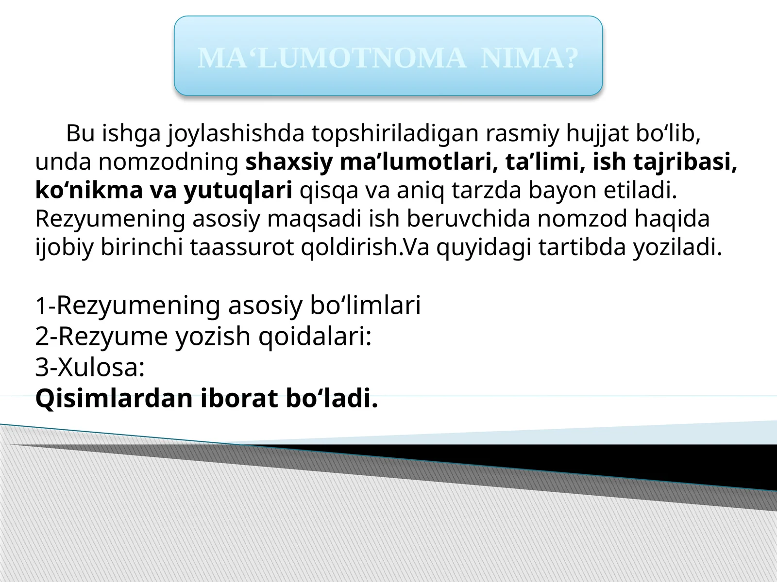 MA‘LUMOTNOMA NIMA?