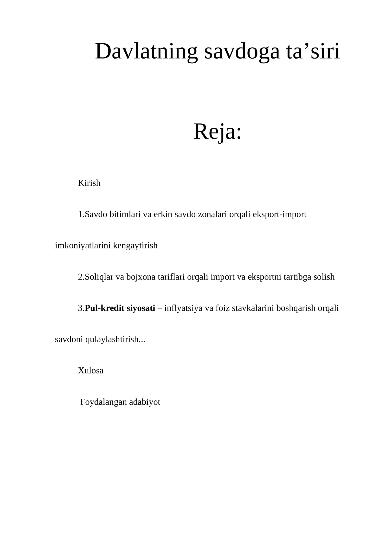 Davlatning savdoga ta’siri