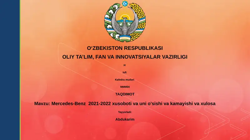 Mercedes-Benz 2021-2022 xusoboti va uni o'sishi va kamayishi va xulosa