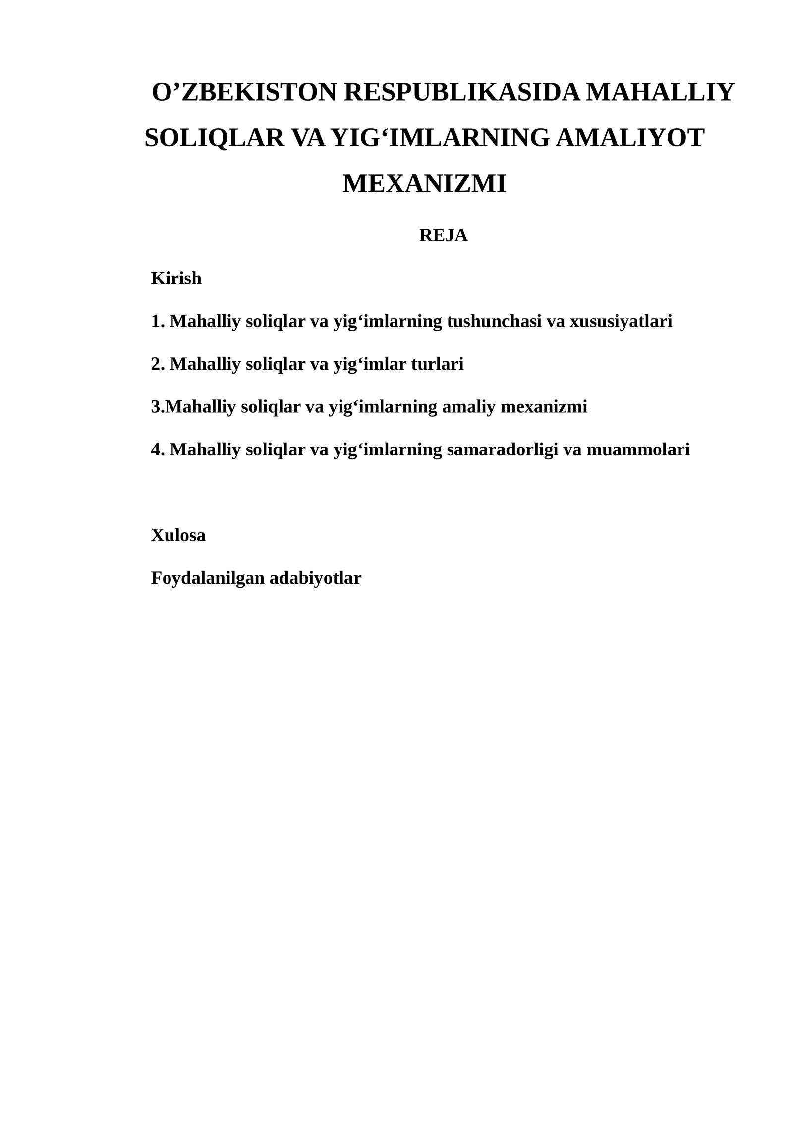 MAHALLIY SOLIQLAR VA YIG‘IMLARNING AMALIYOT MEXANIZMI