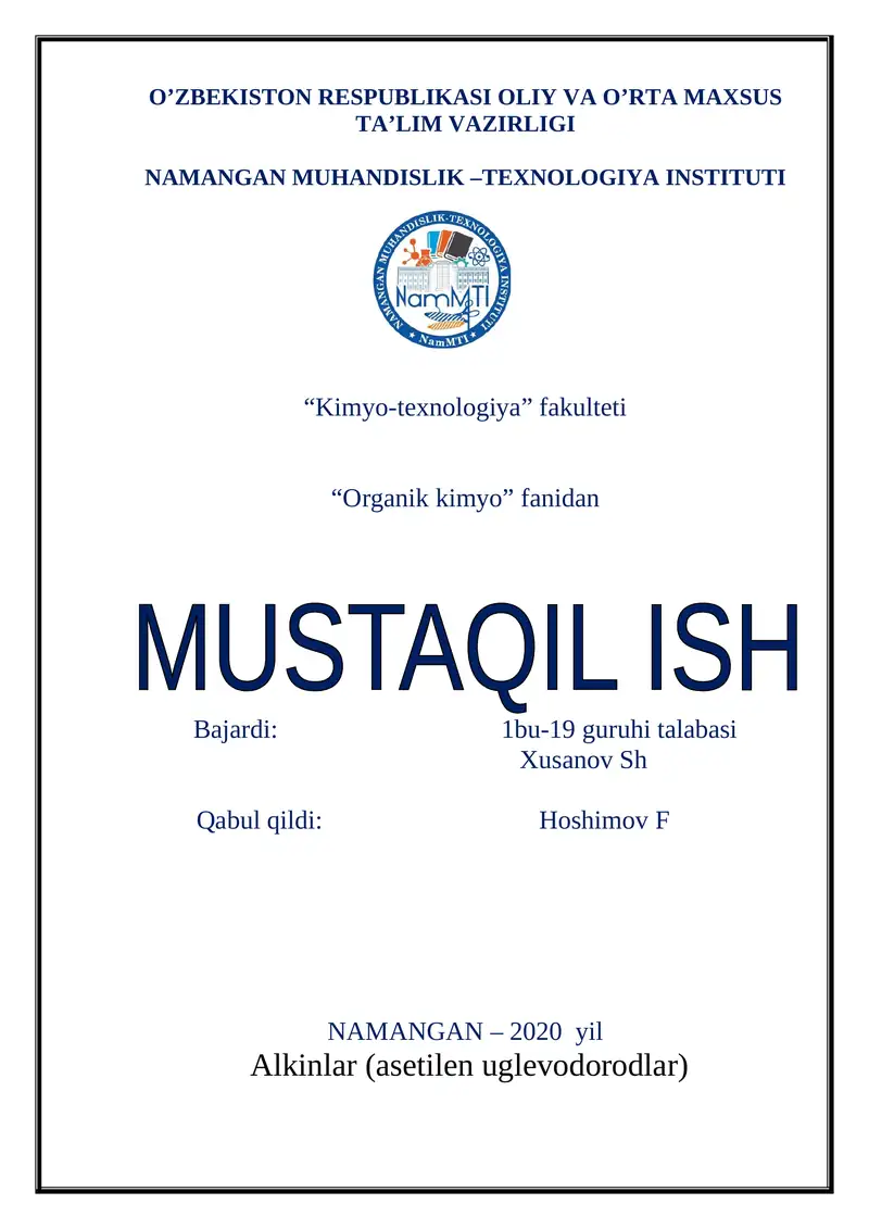 Alkinlar (asetilen uglevodorodlar)