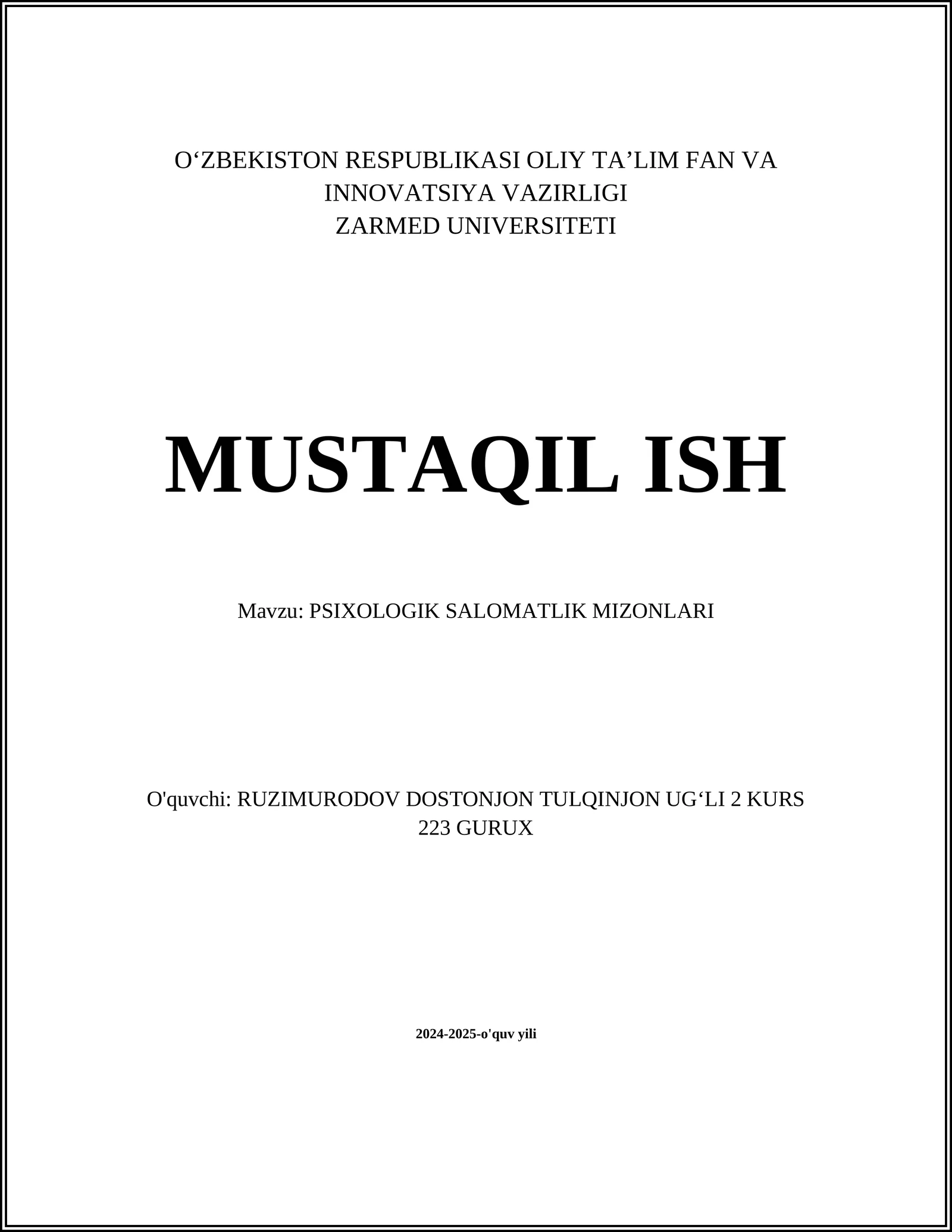 PSIXOLOGIK SALOMATLIK MIZONLARI