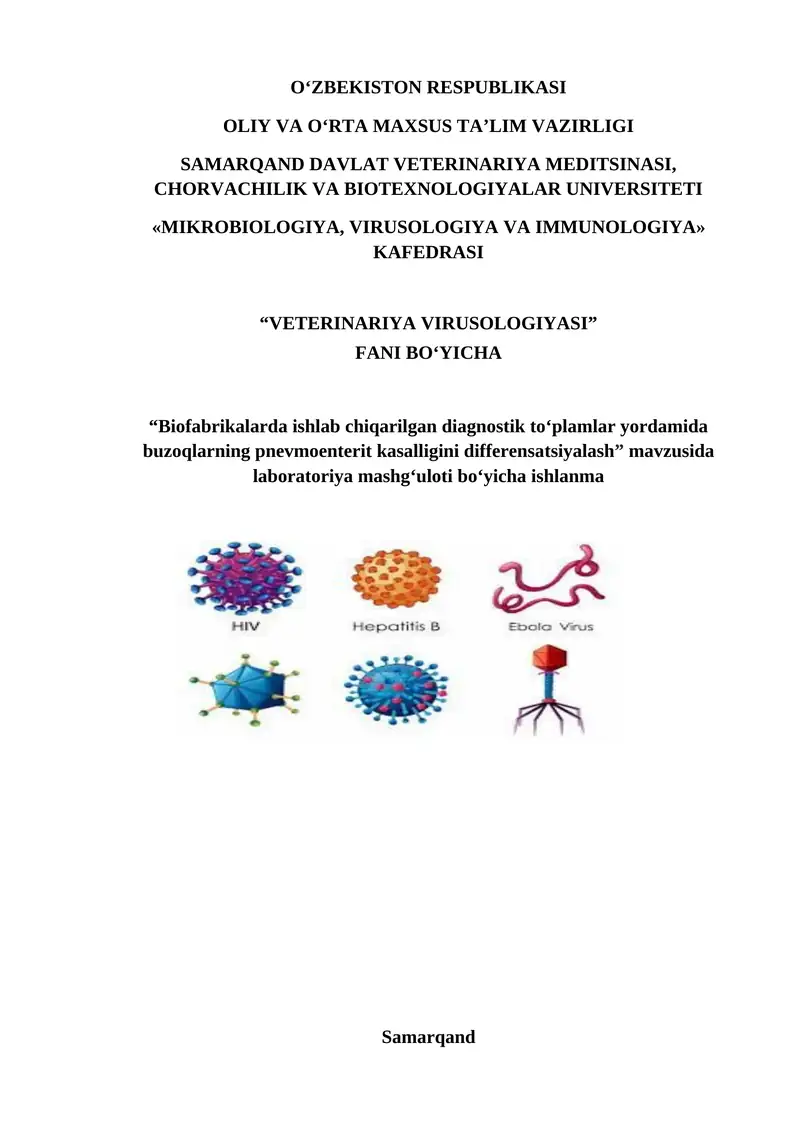 "Biofabrikalarda ishlab chiqarilgan diagnostik to‘plamlar yordamida buzoqlarning pnevmoenterit kasalligini differensatsiyalash" ishlanma