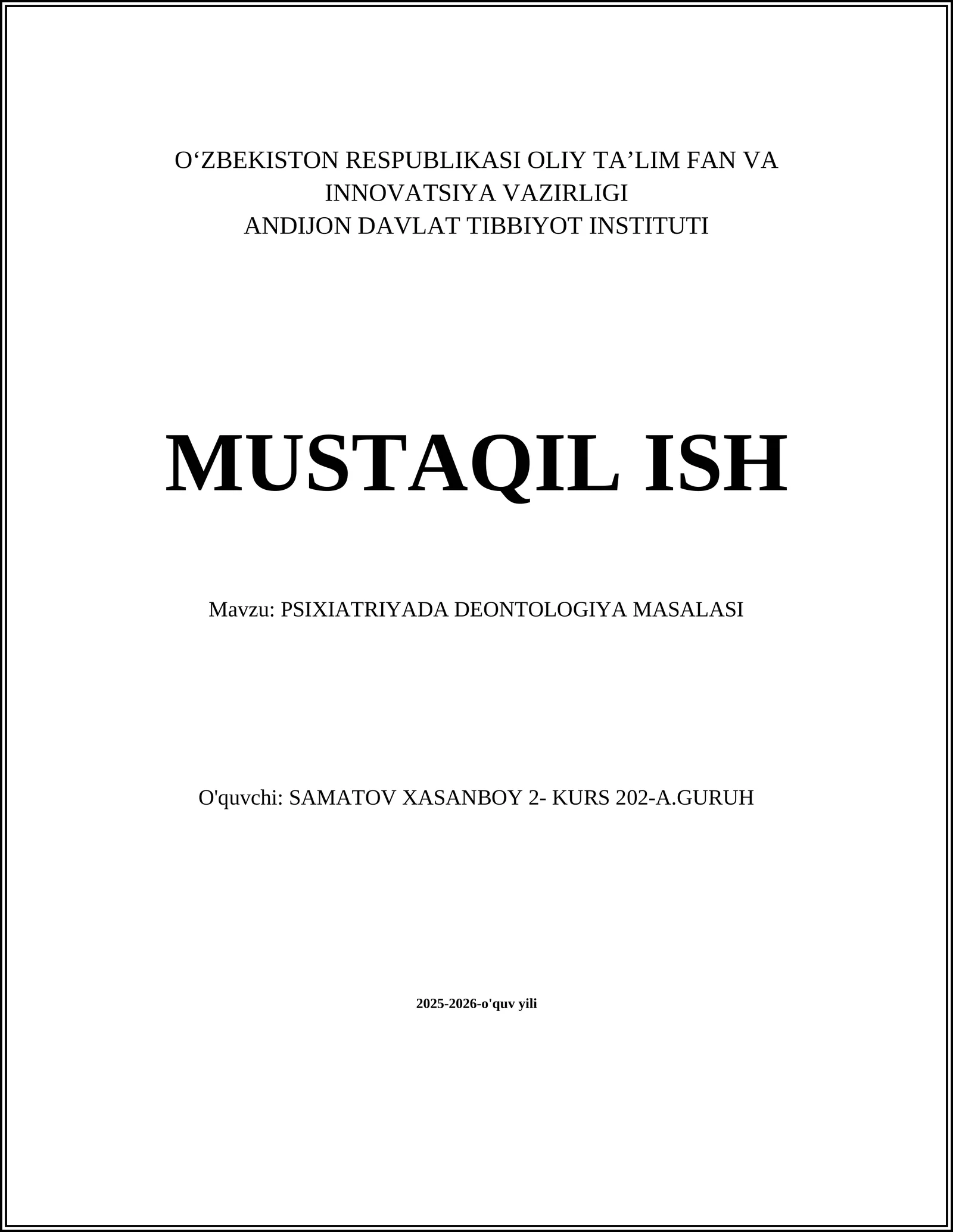 PSIXIATRIYADA DEONTOLOGIYA MASALASI