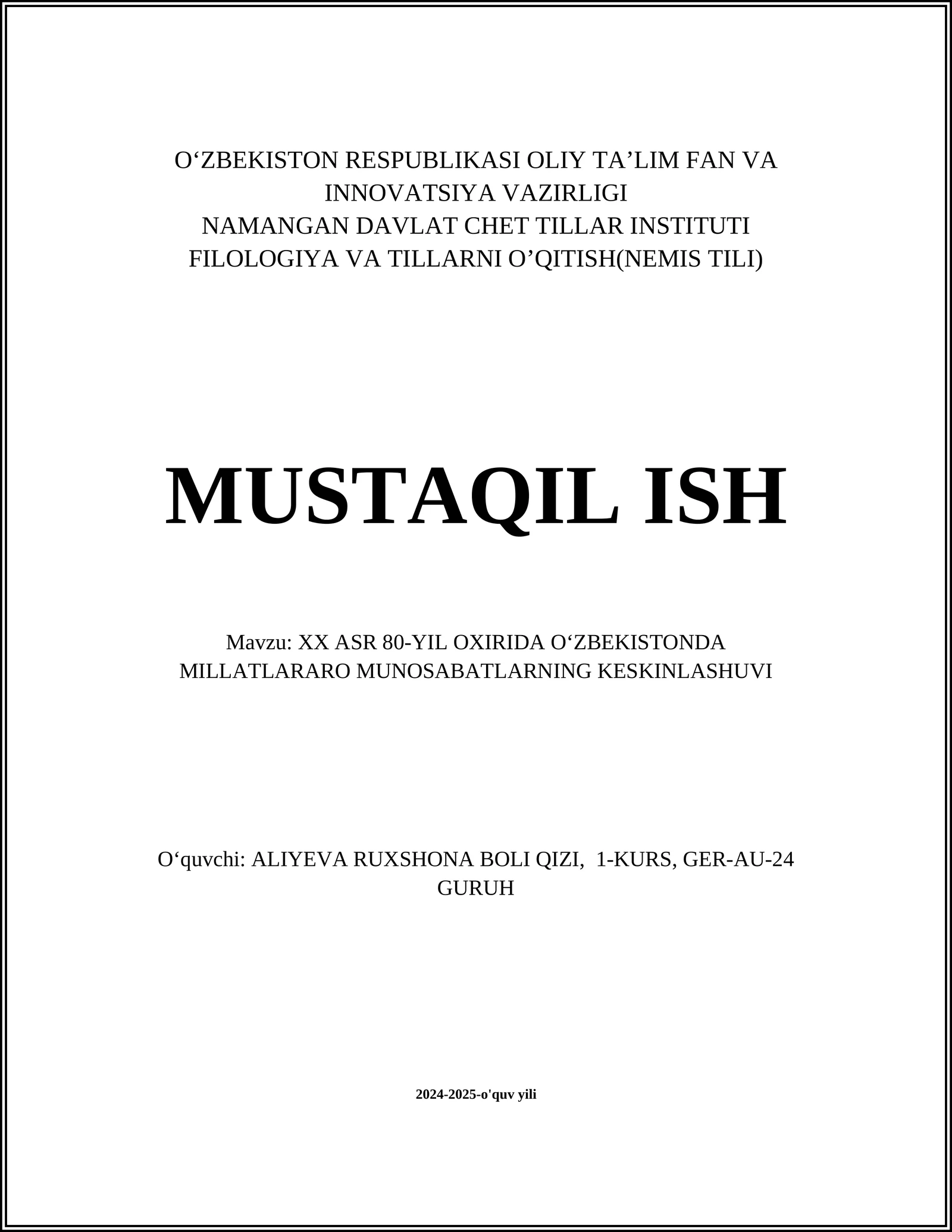 XX ASR 80-YIL OXIRIDA O‘ZBEKISTONDA MILLATLARARO MUNOSABATLARNING KESKINLASHUVI