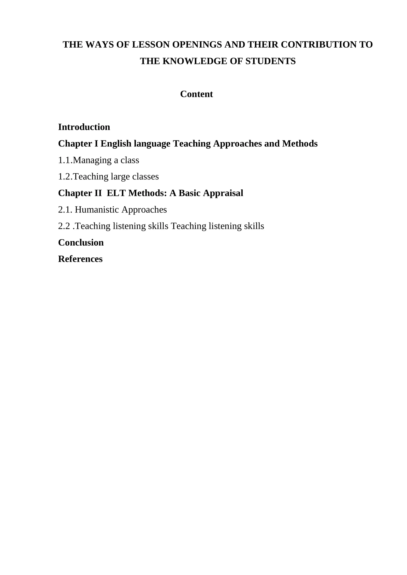 The ways of lesson openings and their contribution to the knowledge of students