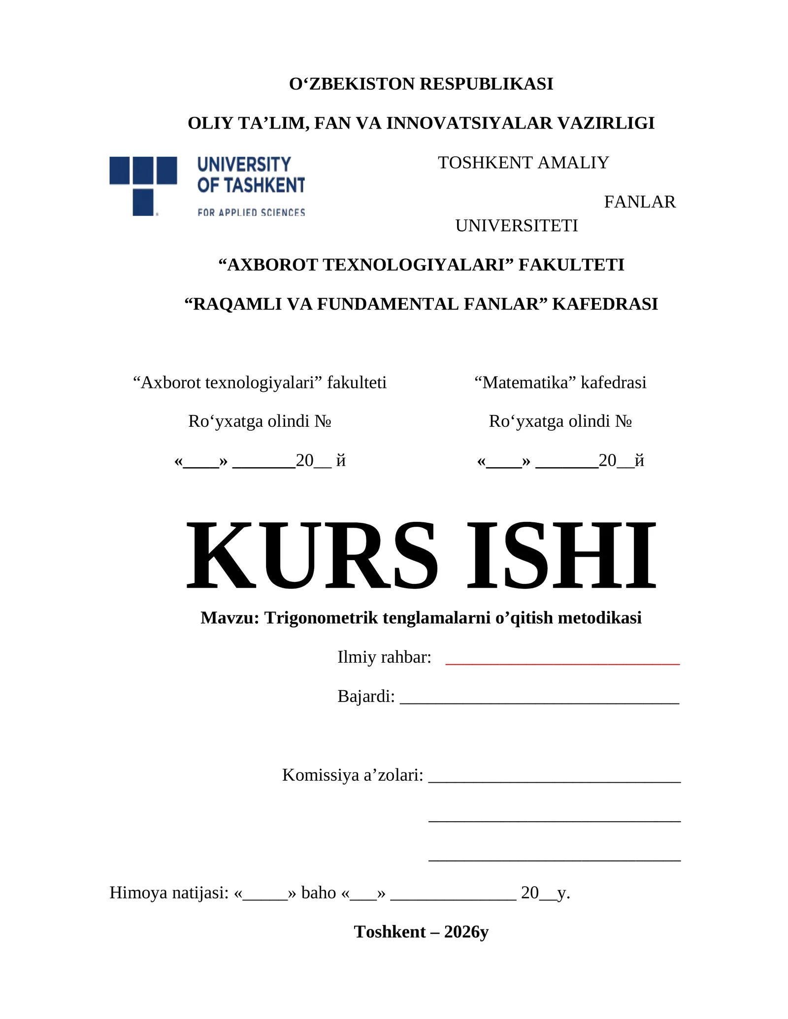 Trigonometrik tenglamalarni o’qitish metodikasi