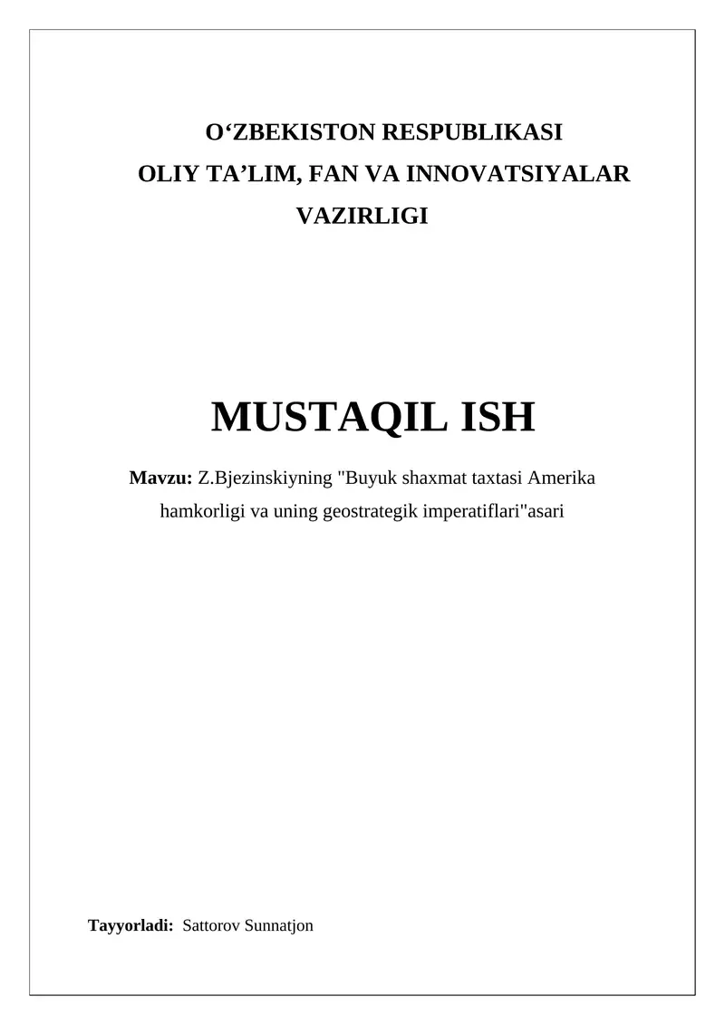 Z.Bjezinskiyning "Buyuk shaxmat taxtasi"