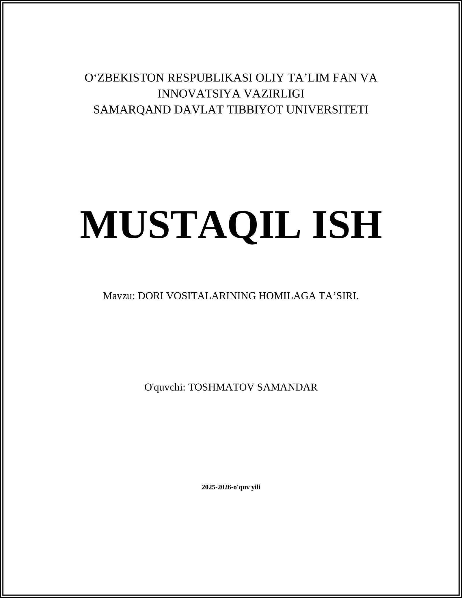 Dori Vositalarining Homilaga Ta'siri