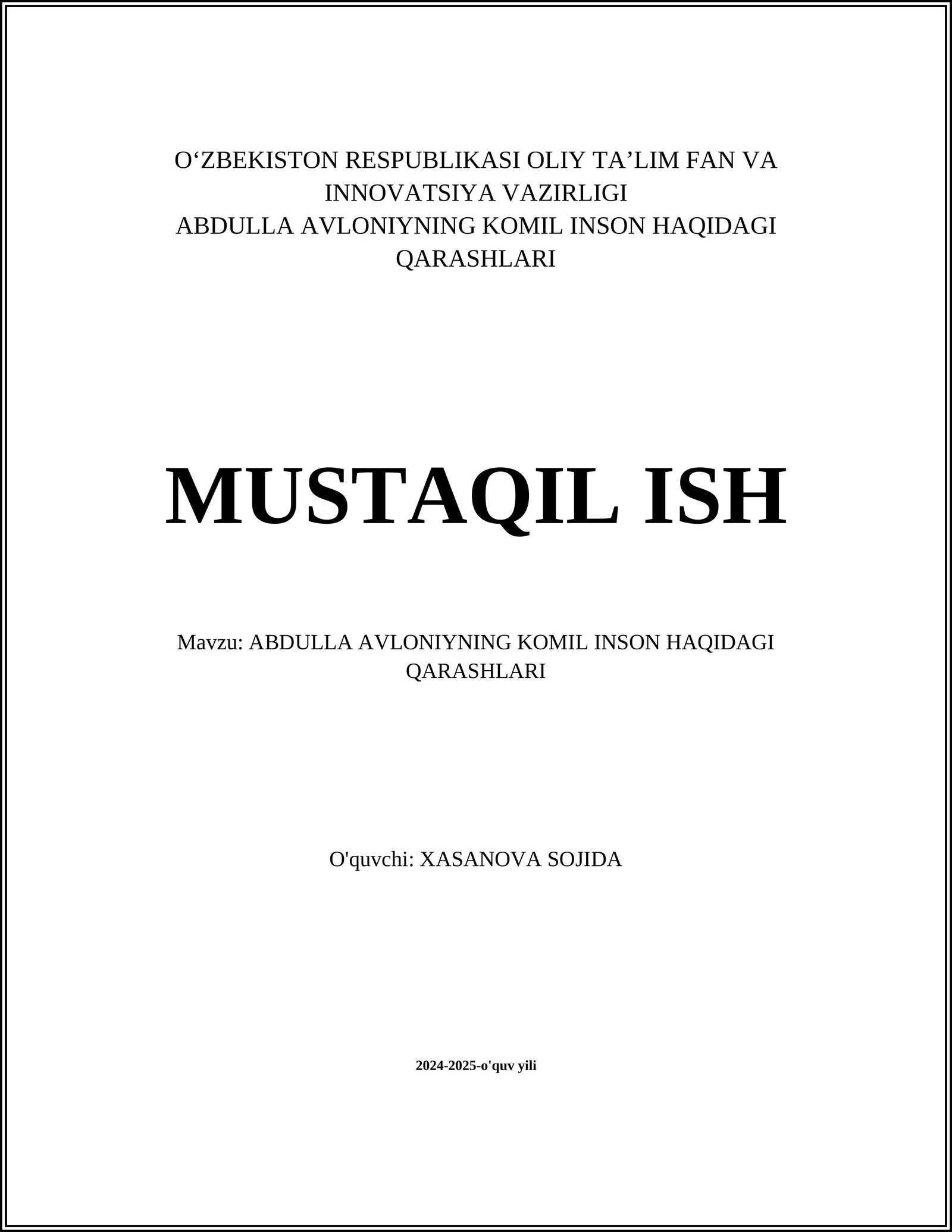 Abdulla Avloniynining Komil Inson Haqidagi Qarashlari