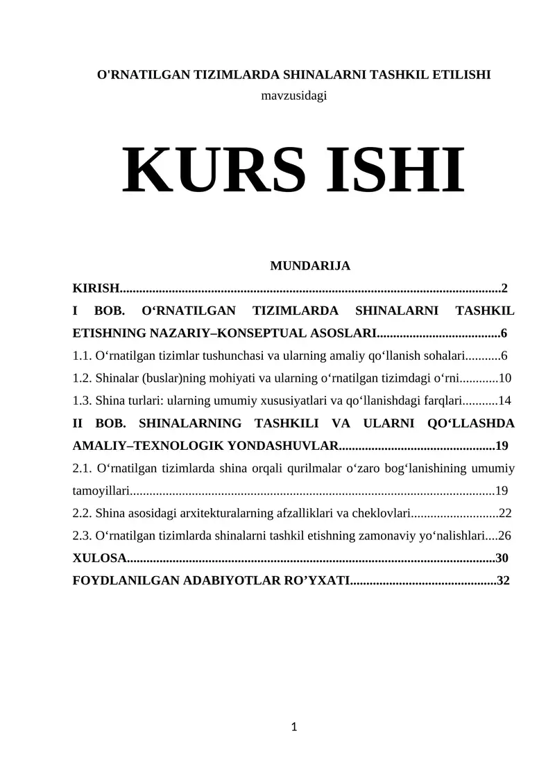 O'RNATILGAN TIZIMLARDA SHINALARNI TASHKIL ETILISHI