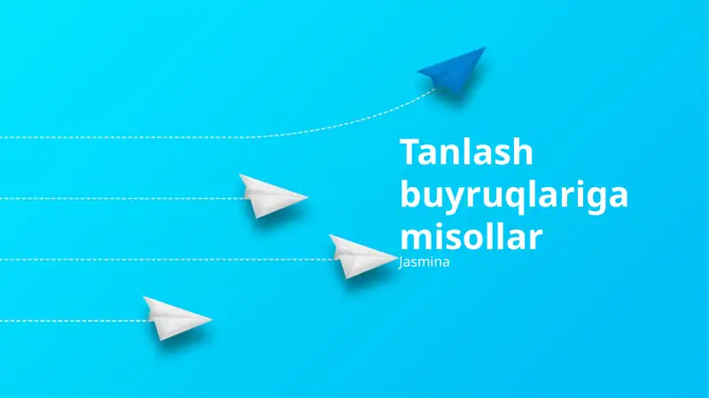 Tanlash buyruqlariga misollar. Reja: SQL SELECT so'rovlari, Python ro'yxat kesimi, R ma'lumotlarini tanlash. `sed -n '1,3s/bin/sbin/p'` buyrug'i `/etc/group` faylining 1-3-qatorlaridagi "bin" ni "sbin" ga almashtirib, faqat o'zgartirilgan qatorlarni chop etadi