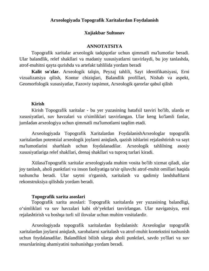 Arxeologiyada Topografik Xaritalardan Foydalanish