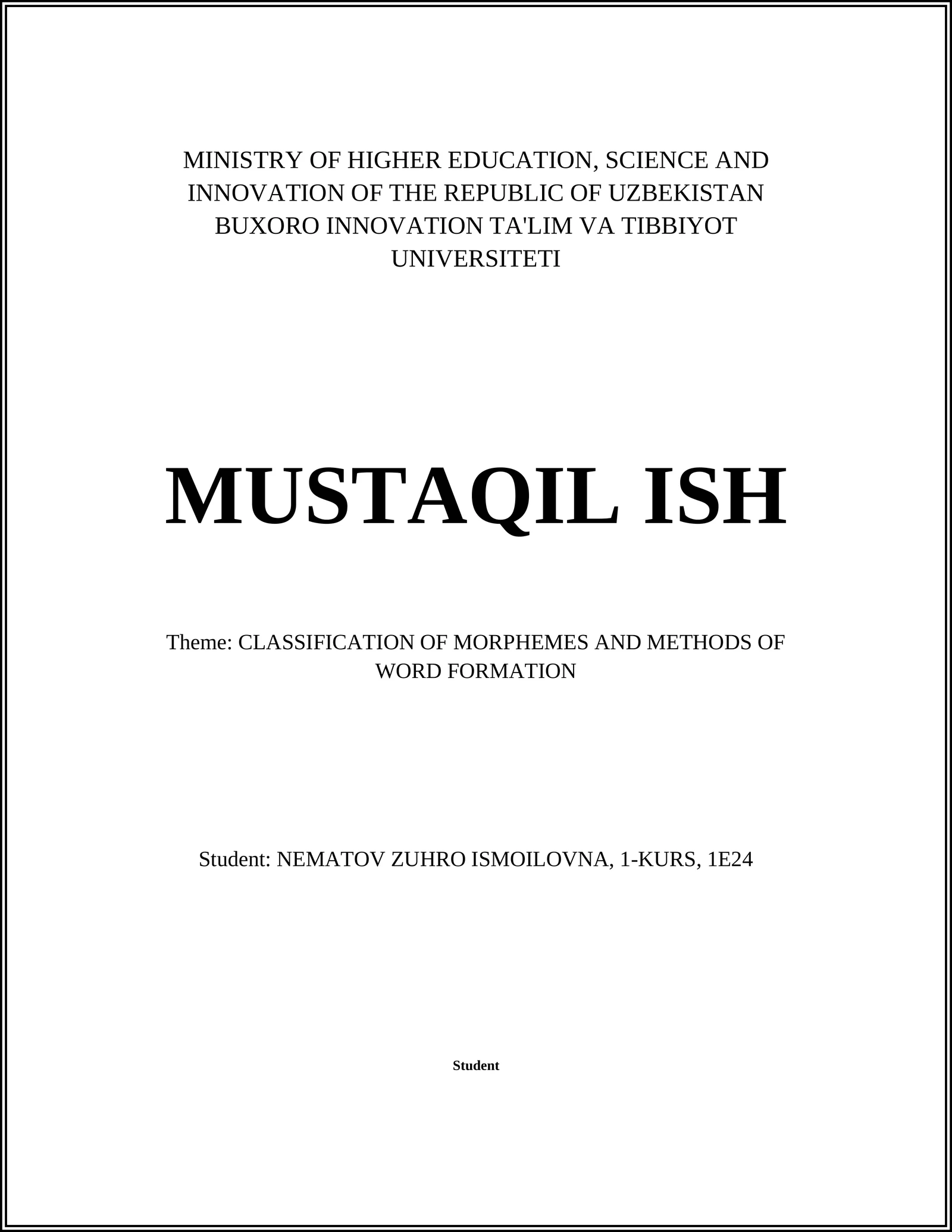 CLASSIFICATION OF MORPHEMES AND METHODS OF WORD FORMATION