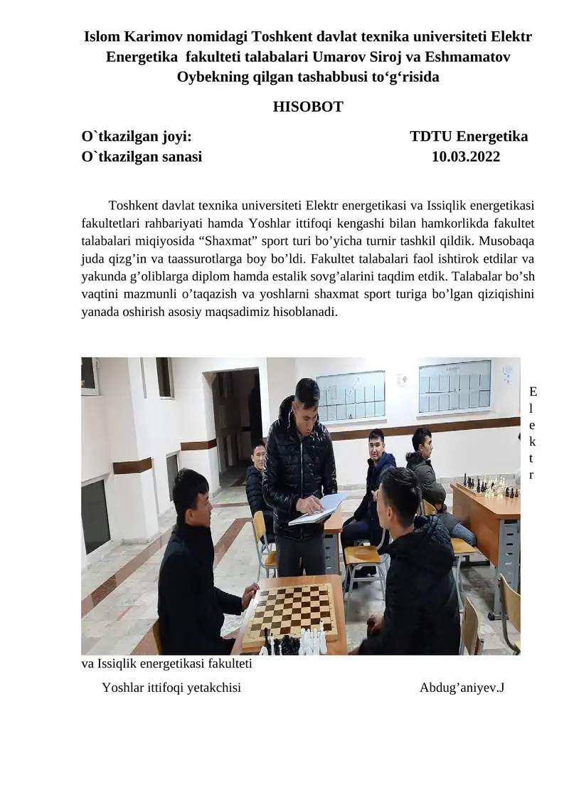 "Shaxmat" sport turi turniri