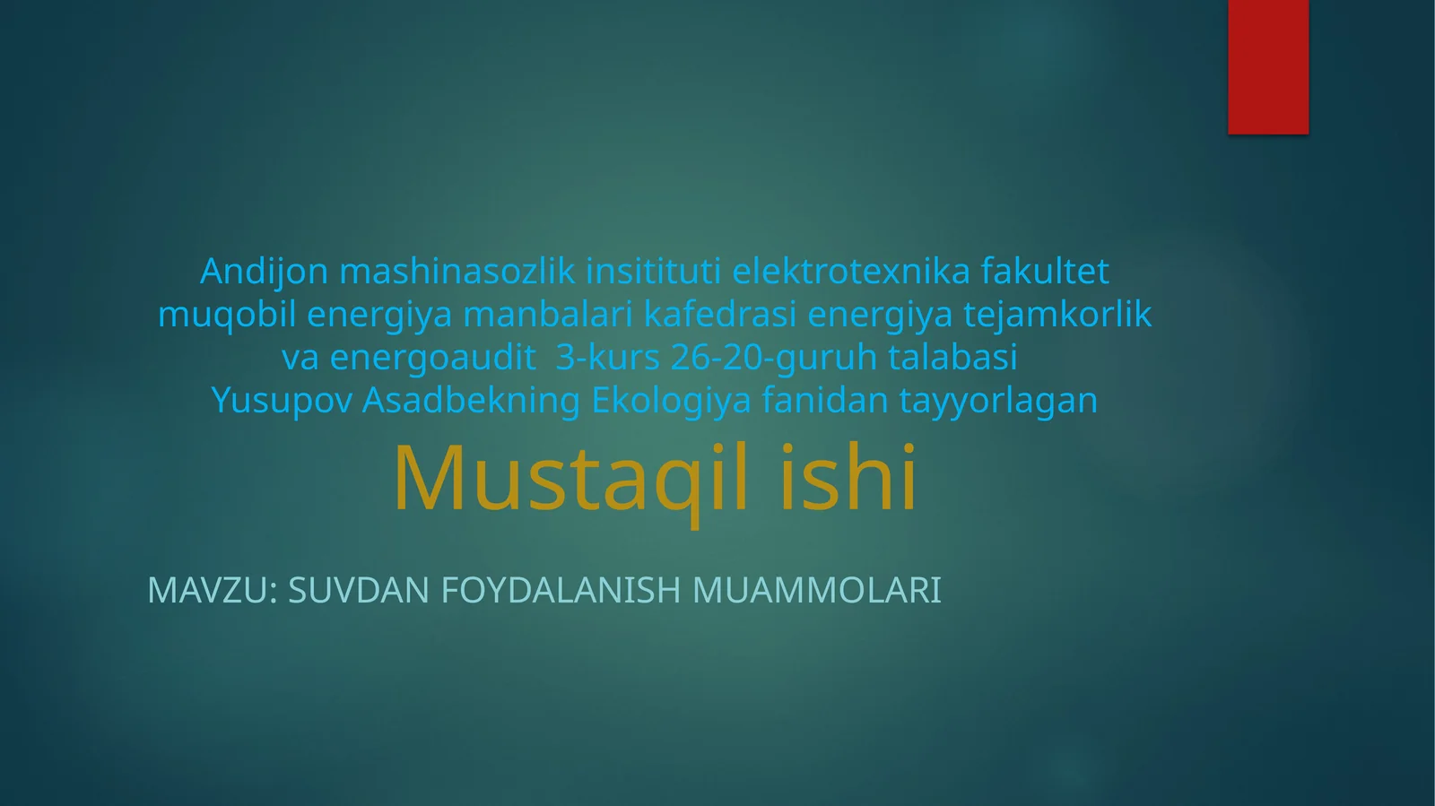Suvdan foydalanish muammolari