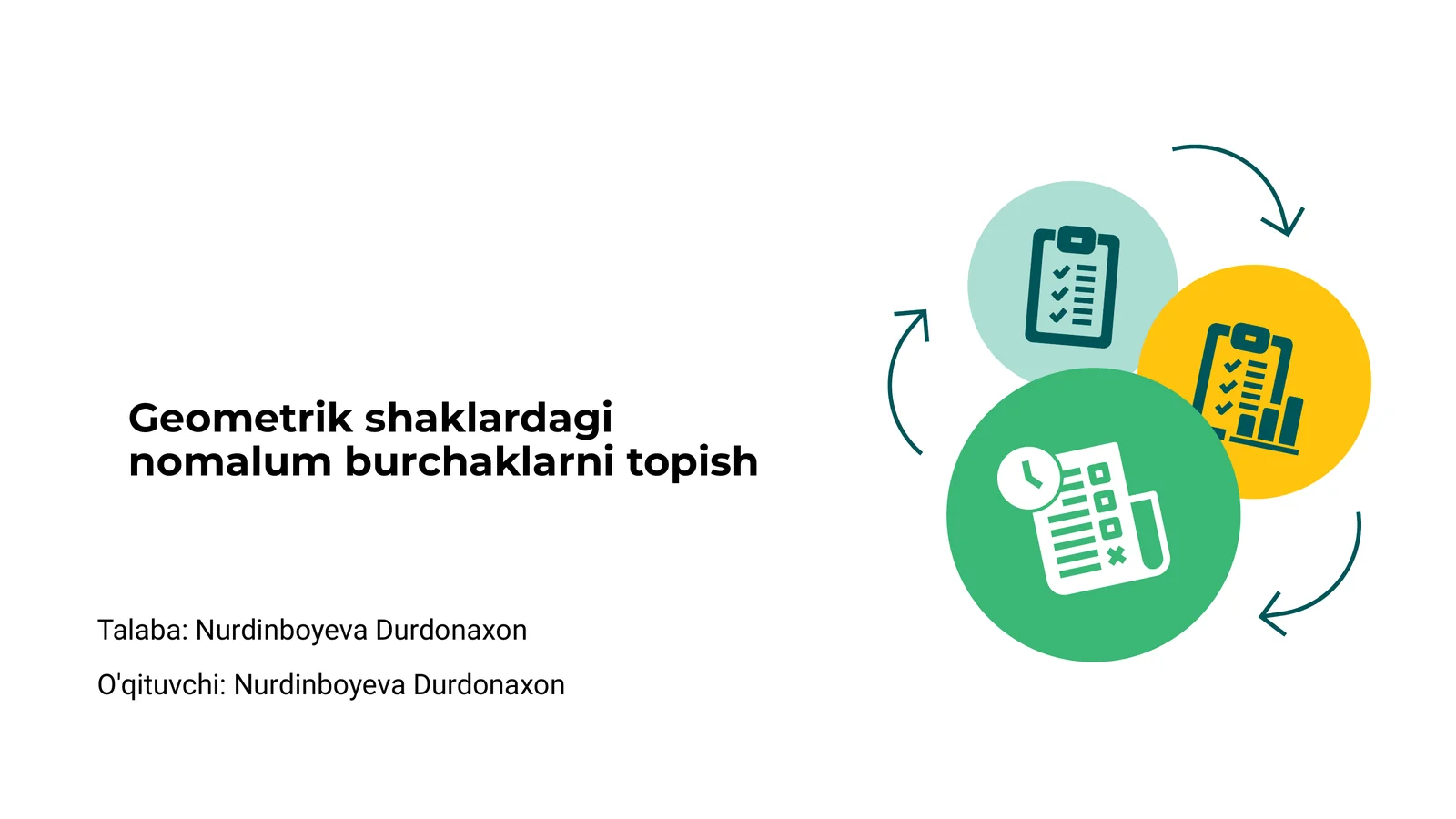 Geometrik shaklardagi nomalum burchaklarni topish